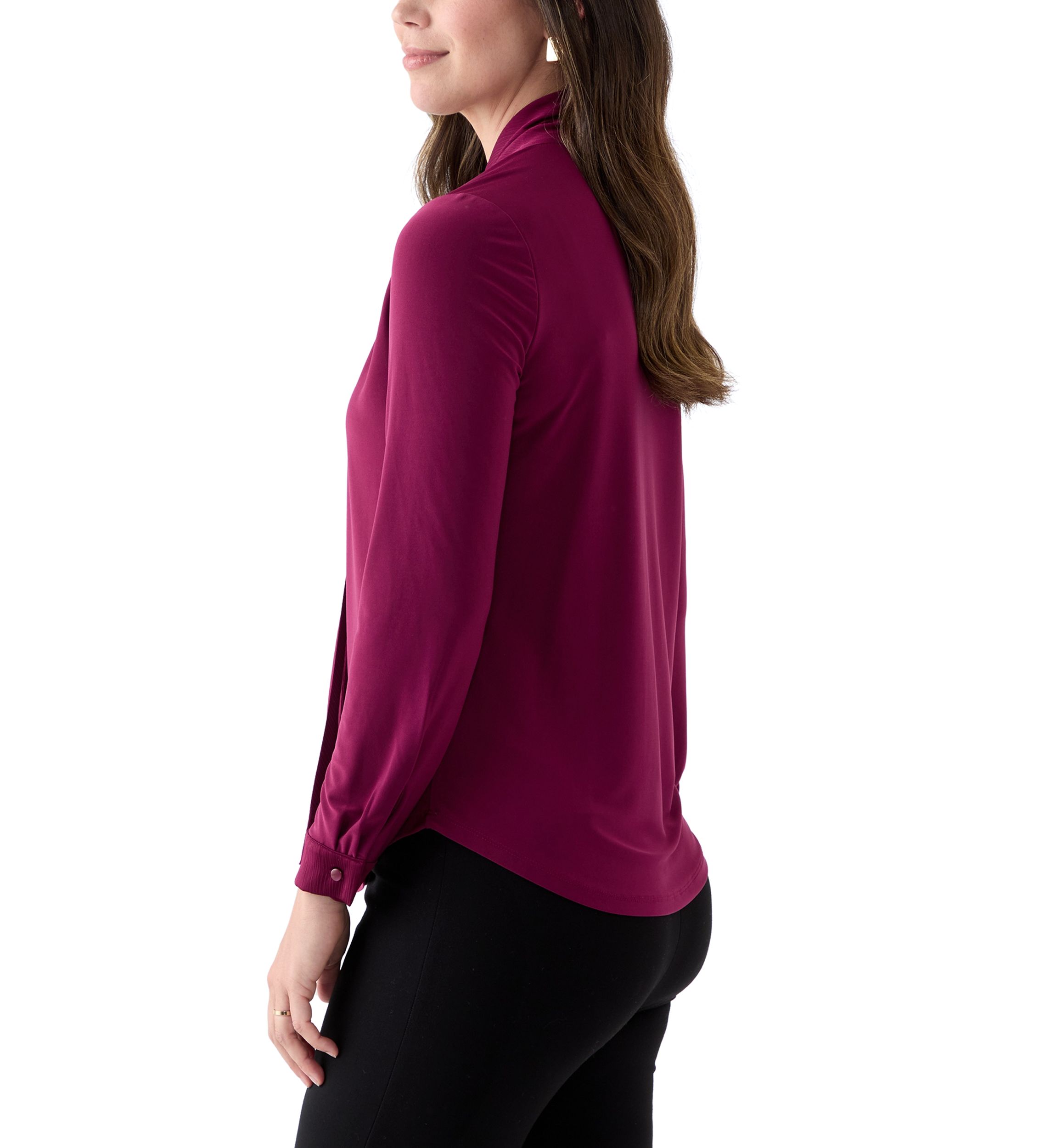Womens Long Sleeve Mixed Media Front Tie Blouse