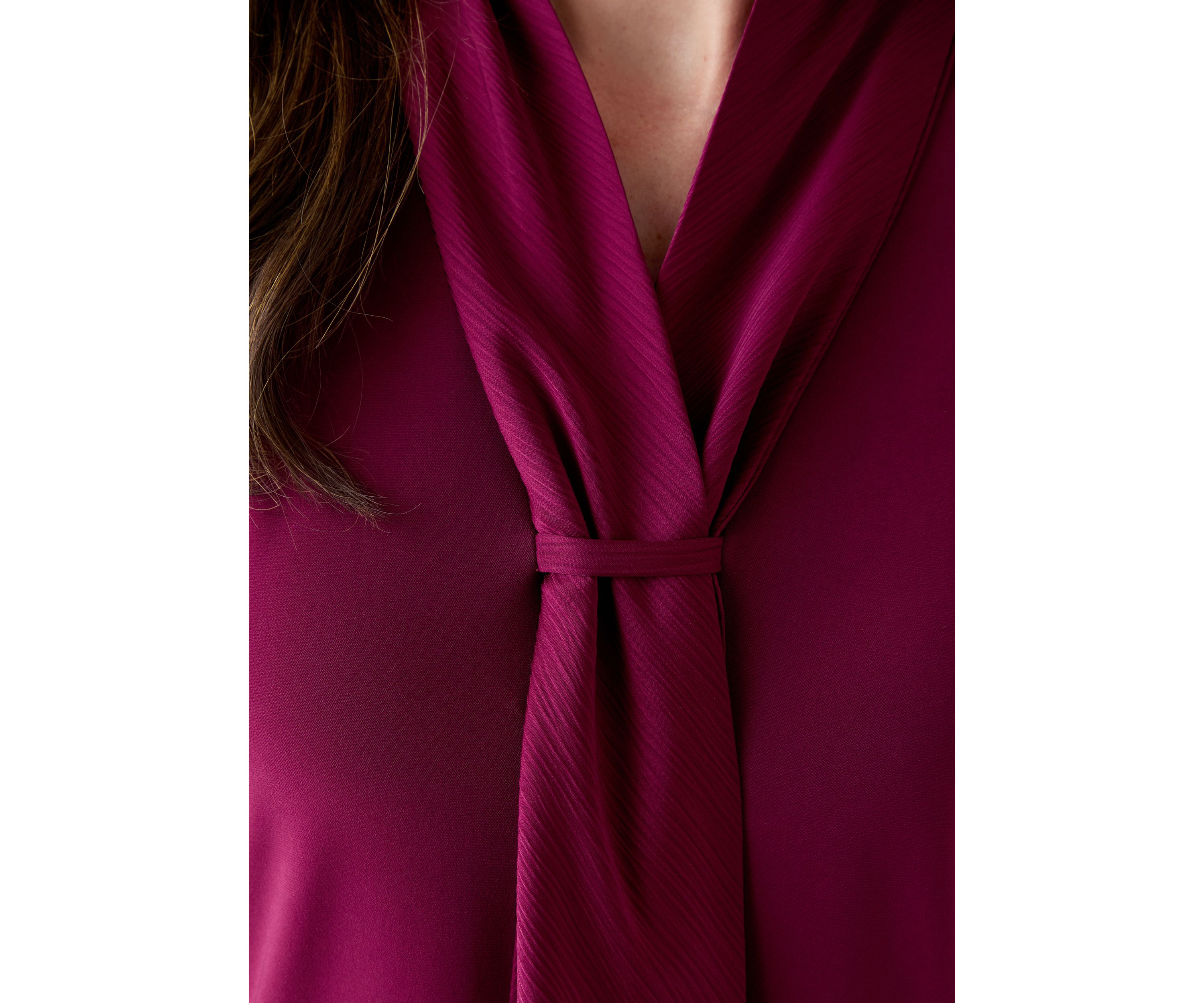 Womens Long Sleeve Mixed Media Front Tie Blouse