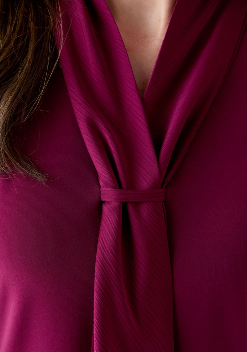 Womens Long Sleeve Mixed Media Front Tie Blouse