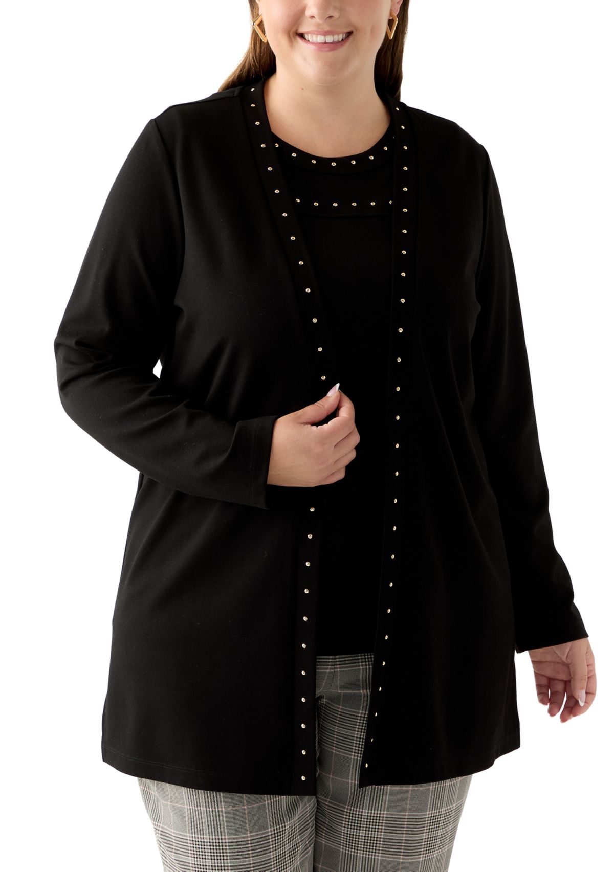 Plus Size Serenity Knit Open Cardigan with Heatset Trim