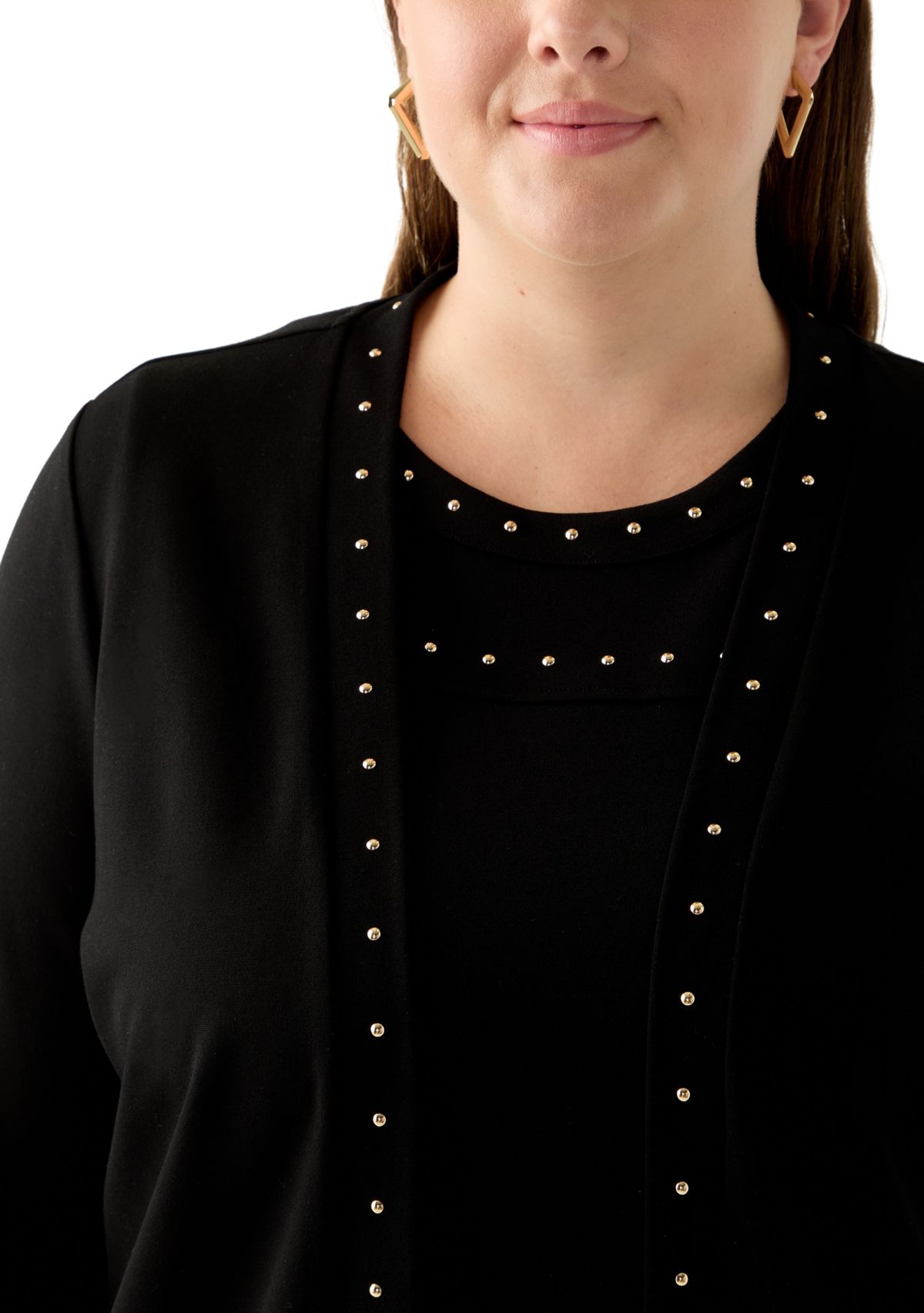 Plus Size Serenity Knit Open Cardigan with Heatset Trim