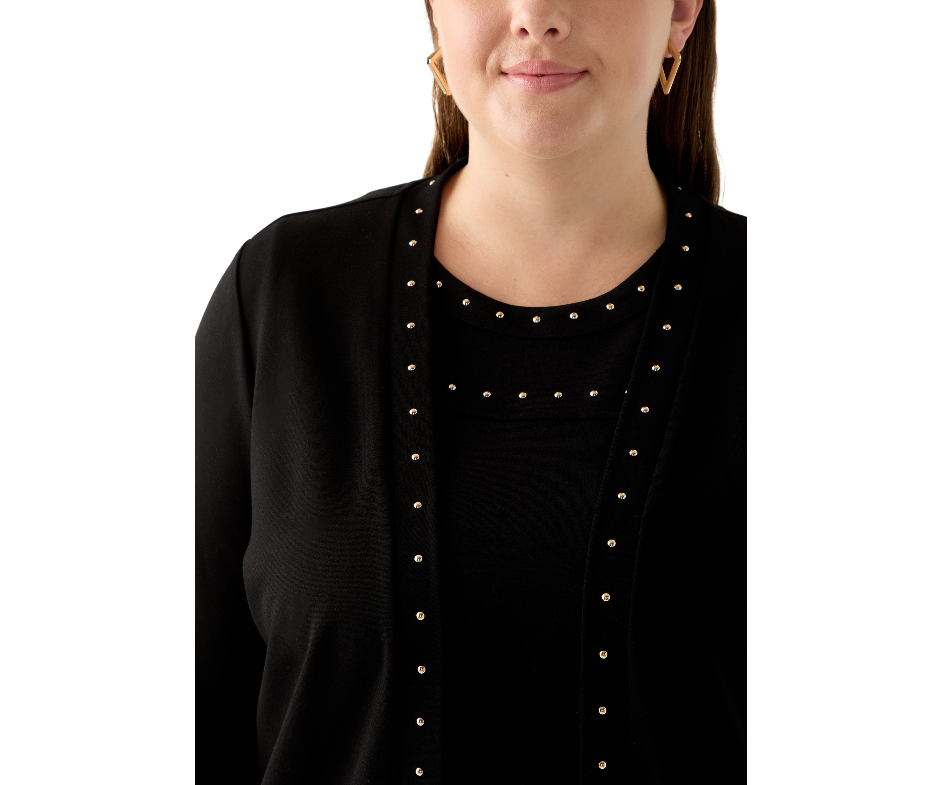 Plus Size Serenity Knit Open Cardigan with Heatset Trim