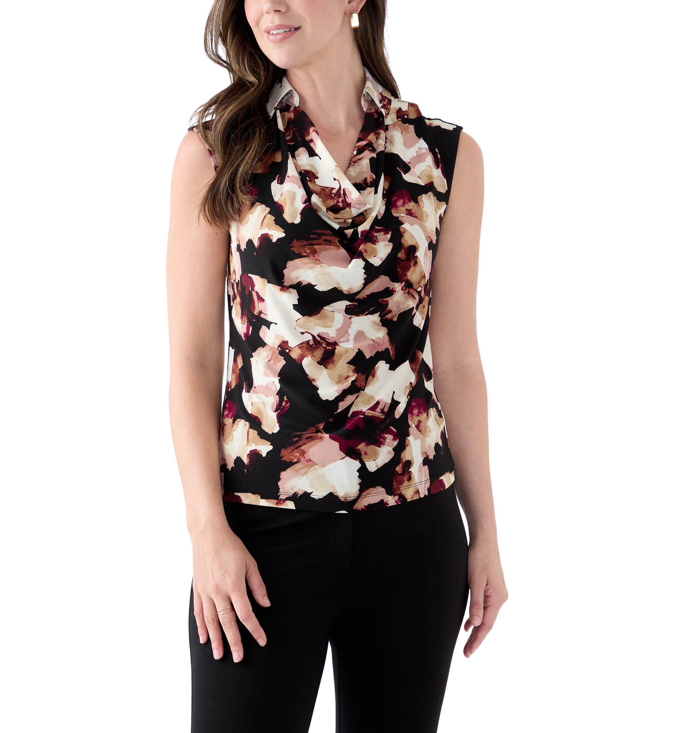 Womens Extended Shoulder Cowl Neck Floral Top