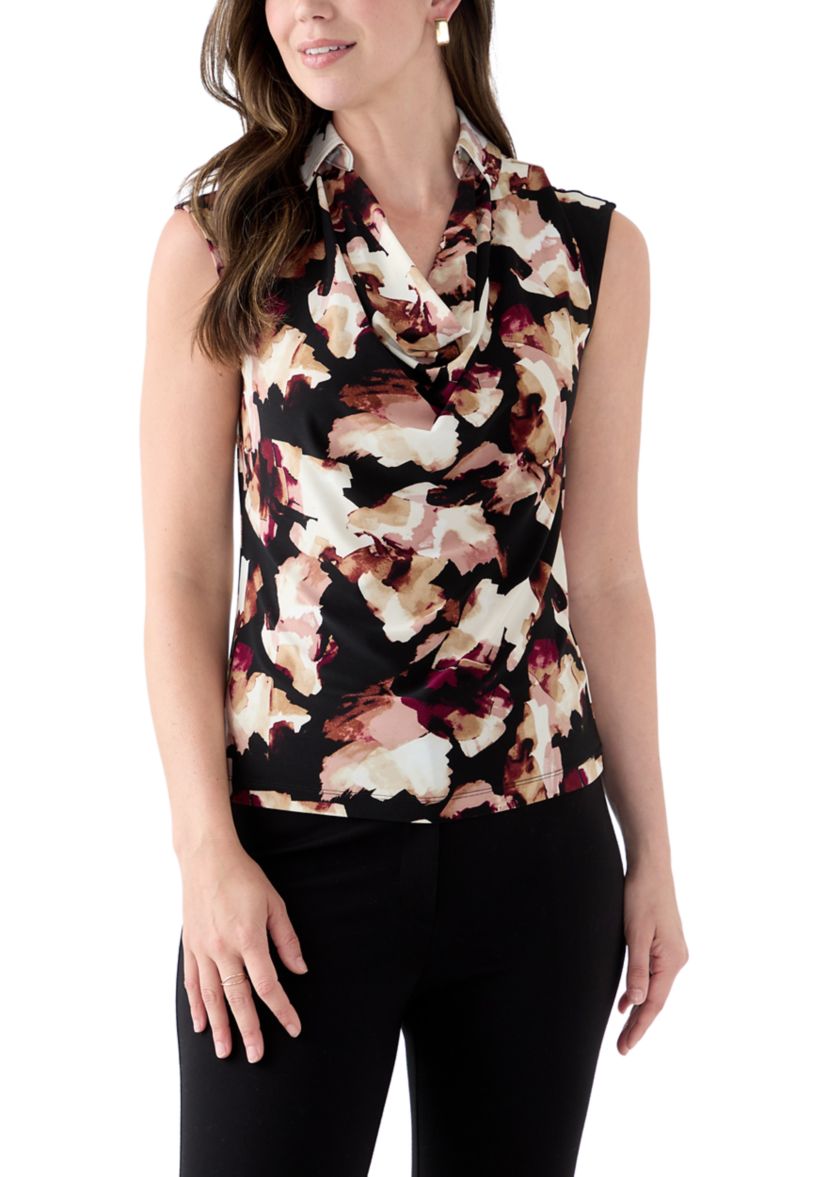 Womens Extended Shoulder Cowl Neck Floral Top
