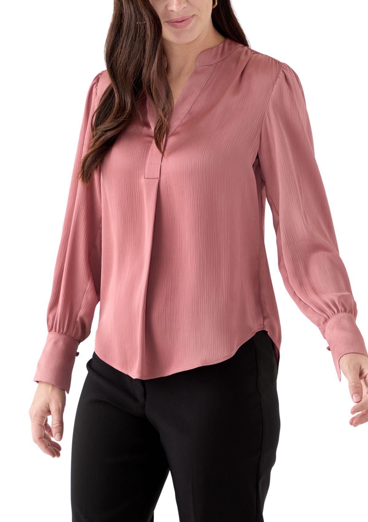 Womens Long Blouson Sleeve V-Neck Blouse