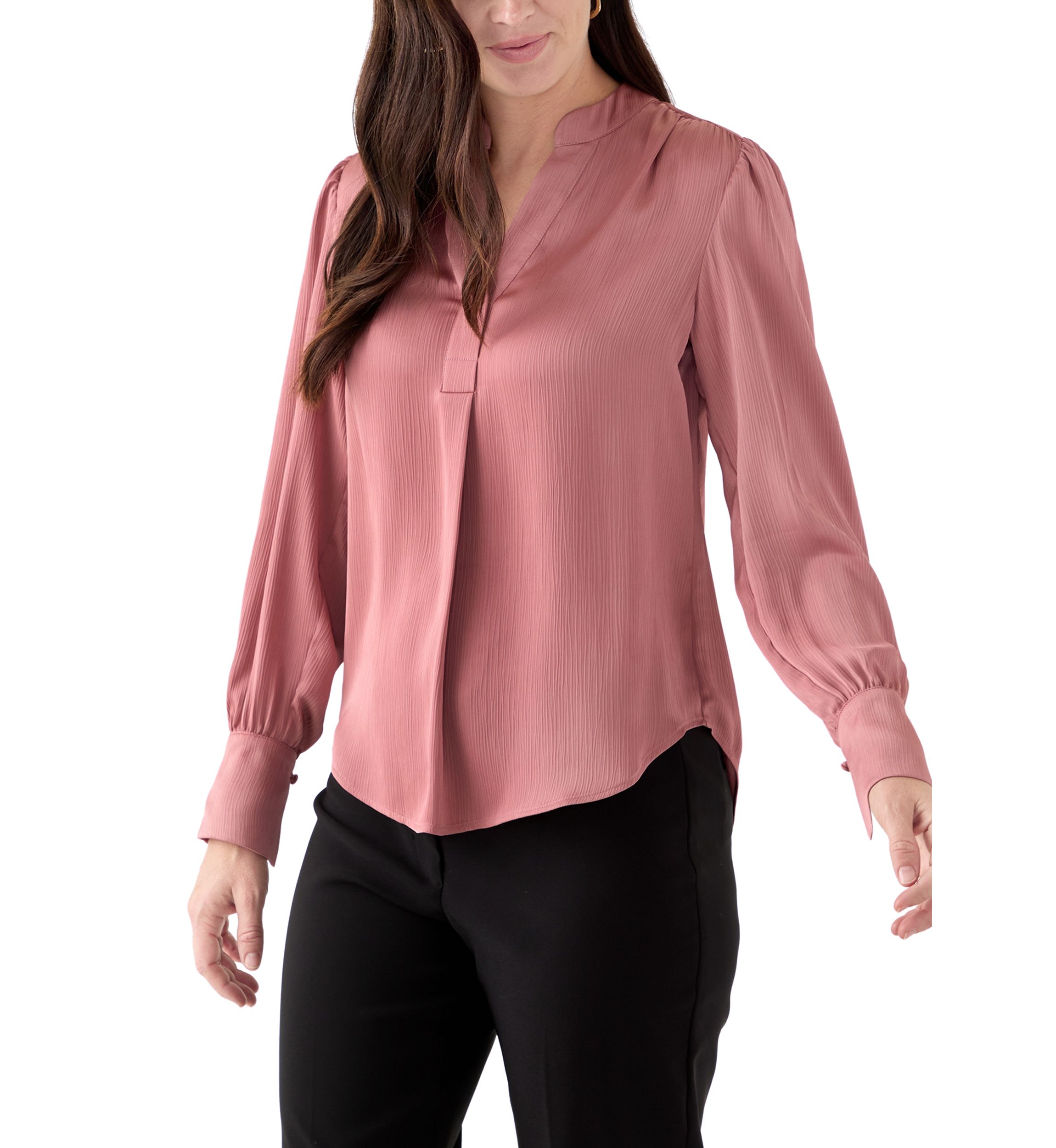 Womens Long Blouson Sleeve V-Neck Blouse