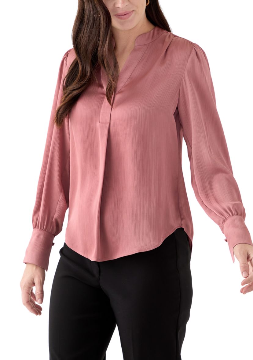 Womens Long Blouson Sleeve V-Neck Blouse
