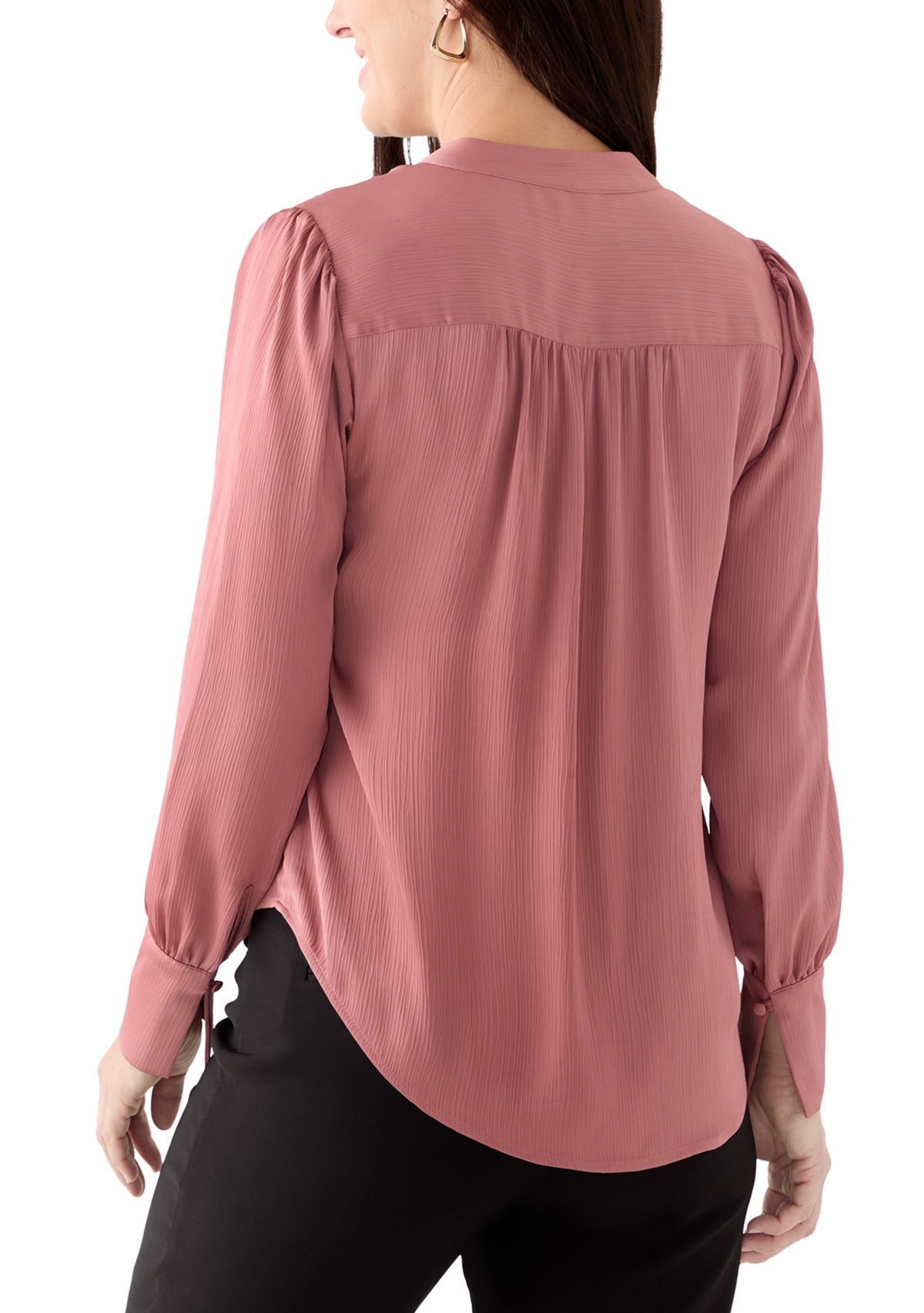 Womens Long Blouson Sleeve V-Neck Blouse
