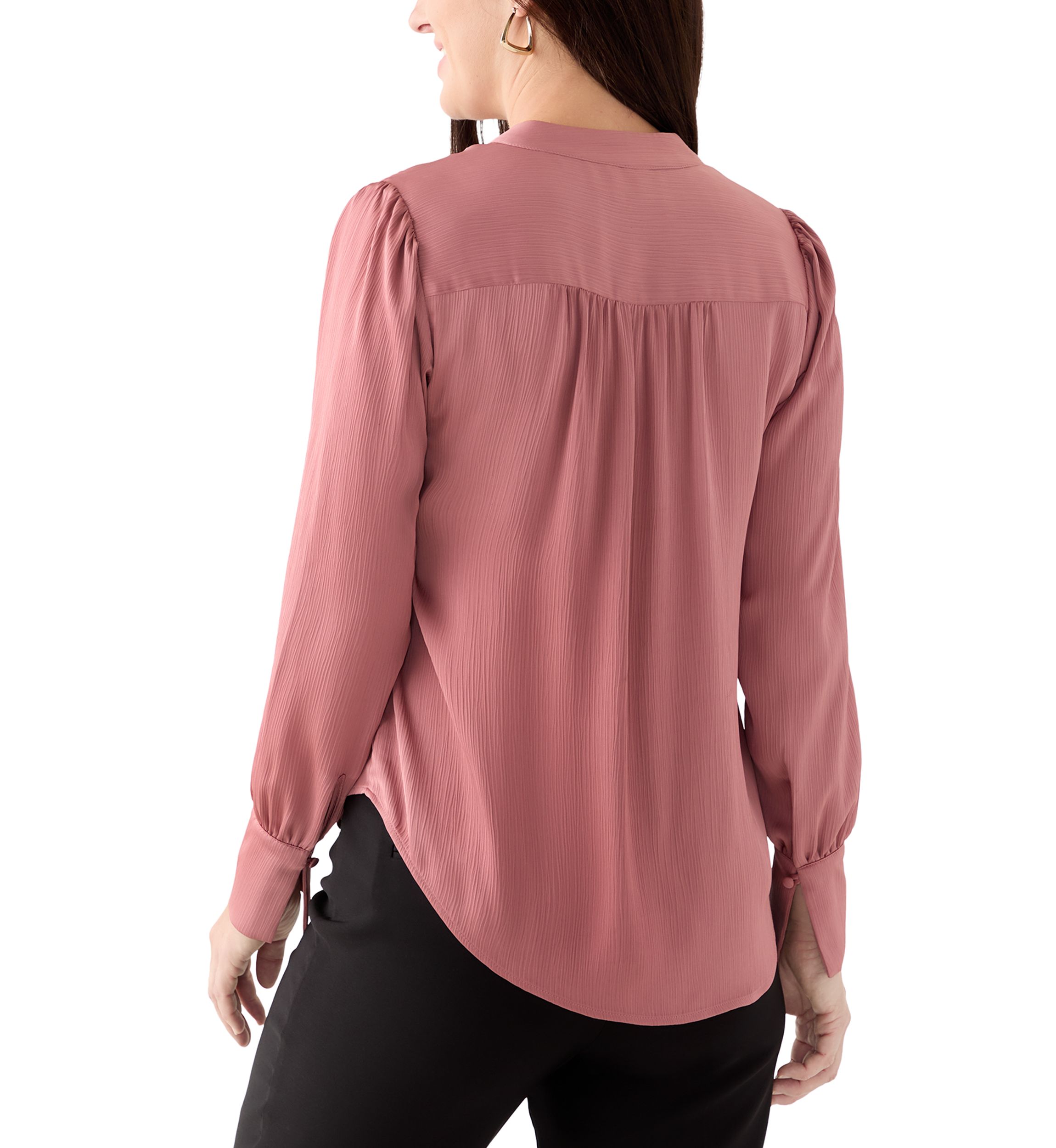 Womens Long Blouson Sleeve V-Neck Blouse