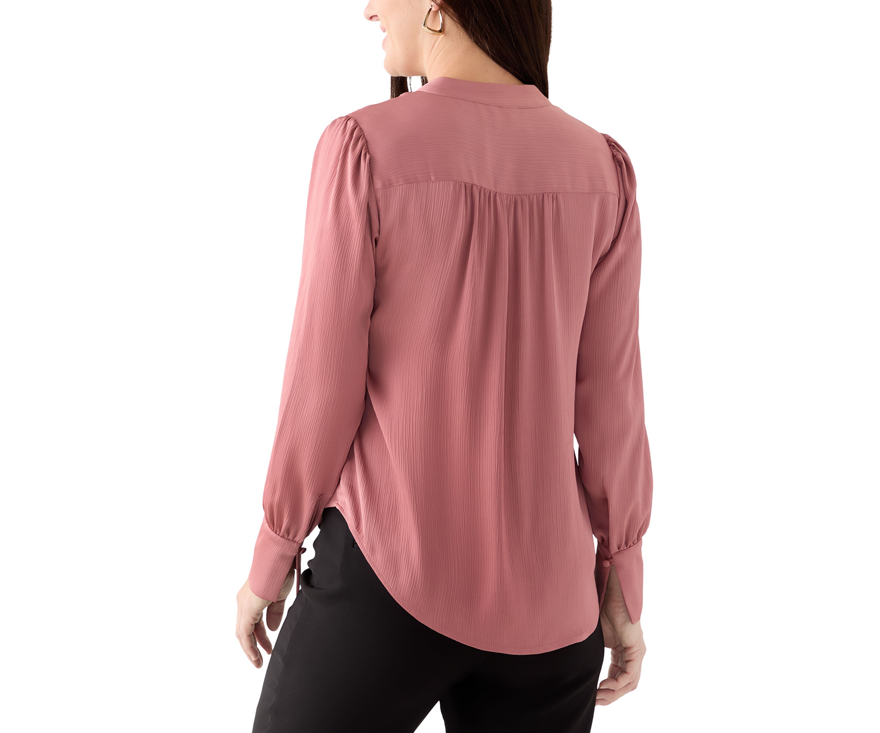 Womens Long Blouson Sleeve V-Neck Blouse
