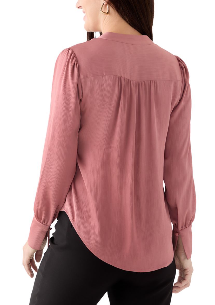 Womens Long Blouson Sleeve V-Neck Blouse