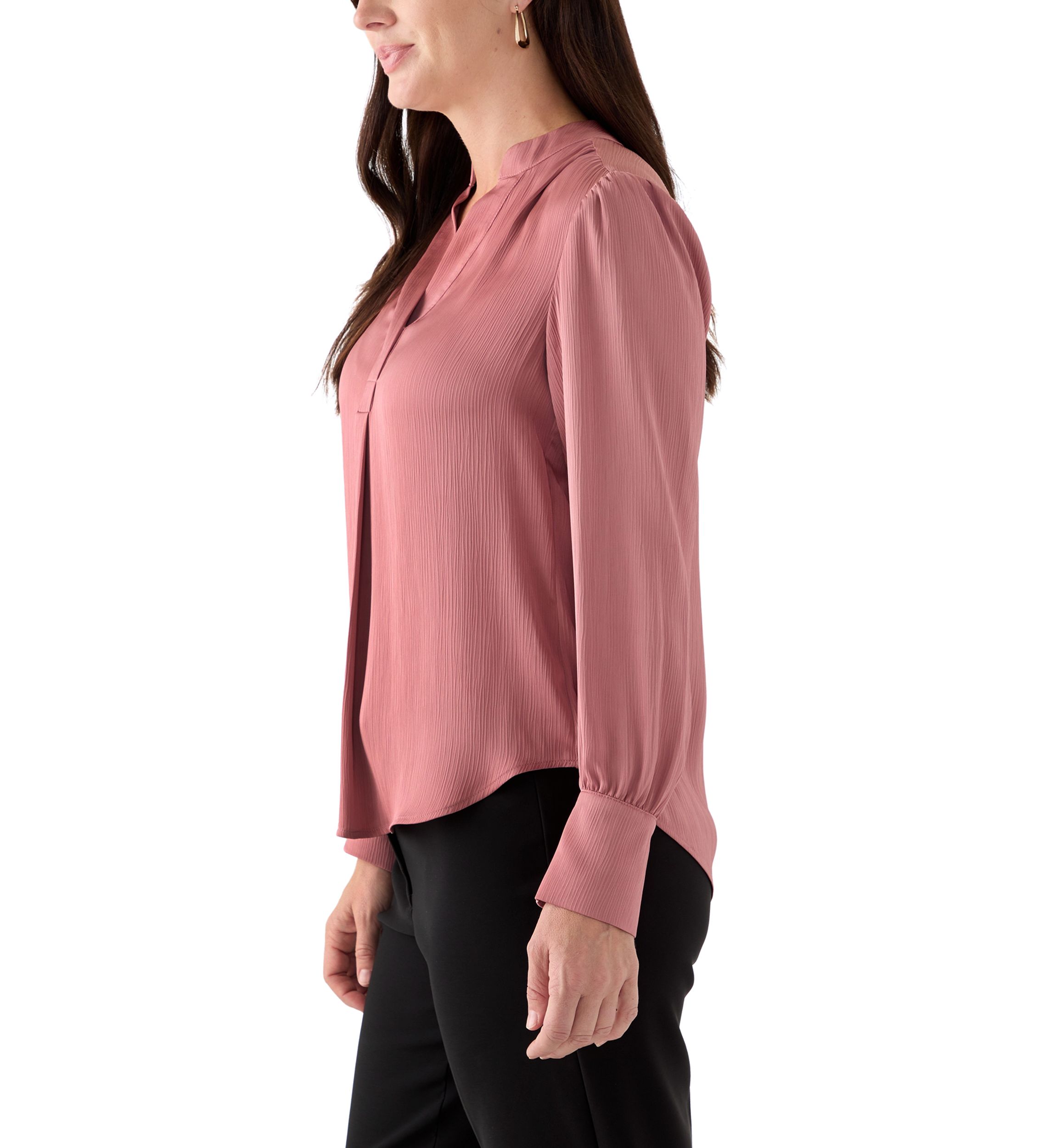 Womens Long Blouson Sleeve V-Neck Blouse
