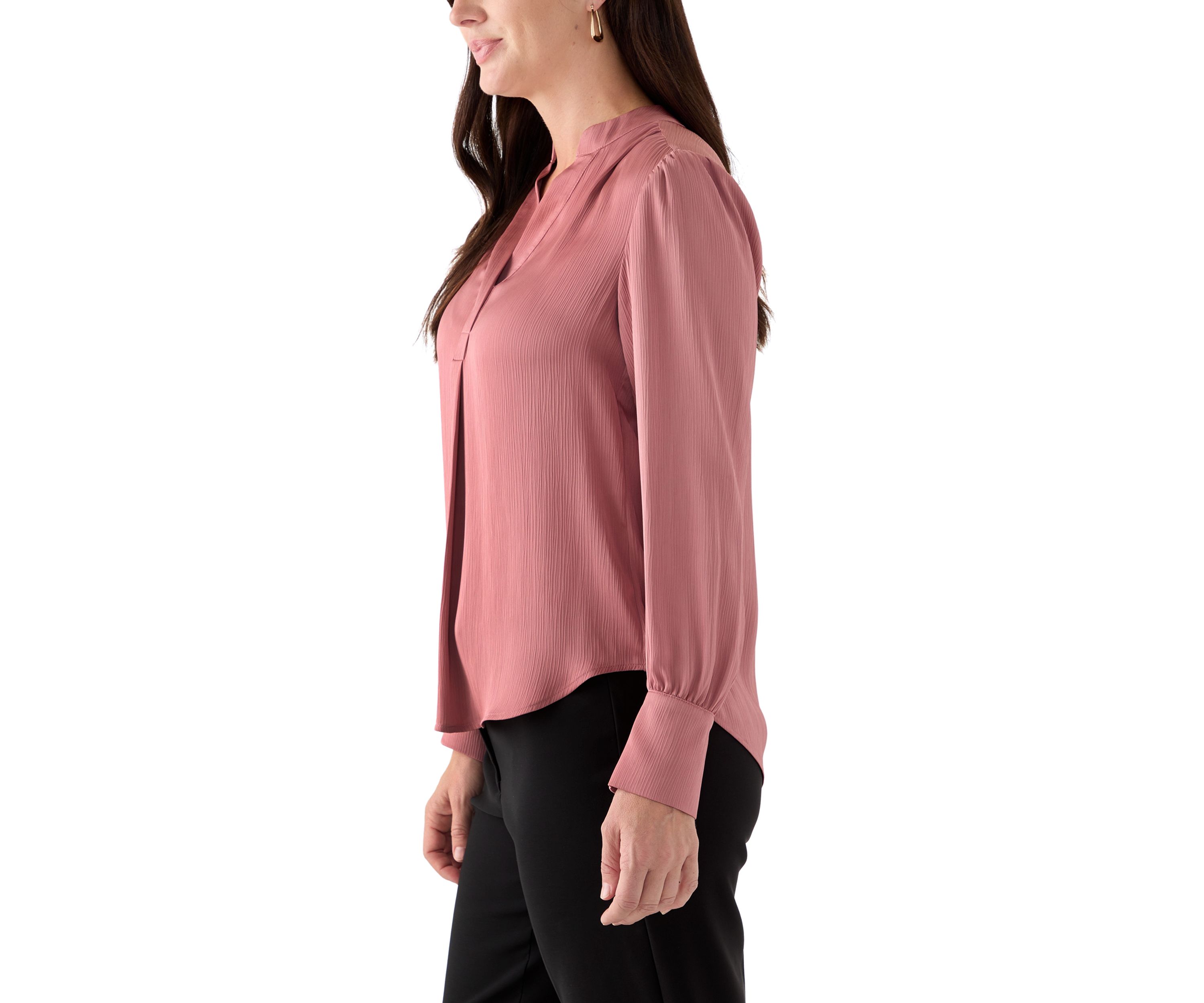 Womens Long Blouson Sleeve V-Neck Blouse
