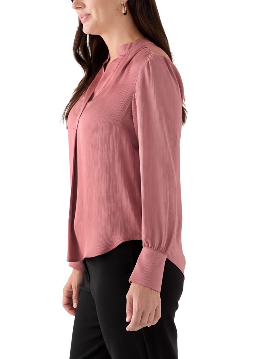 Womens Long Blouson Sleeve V-Neck Blouse