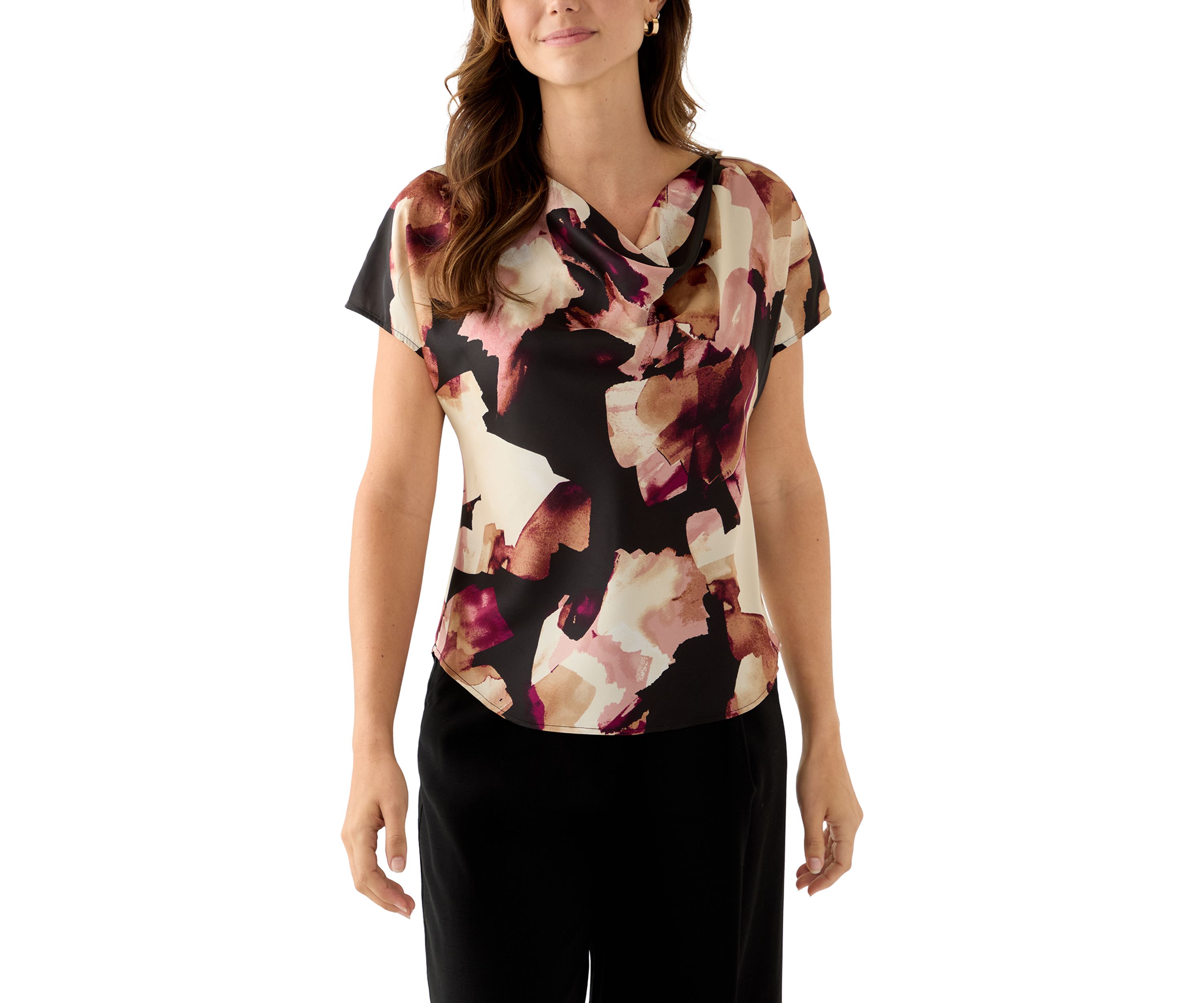 Womens Short Sleeve Blouse with Cowl Neck