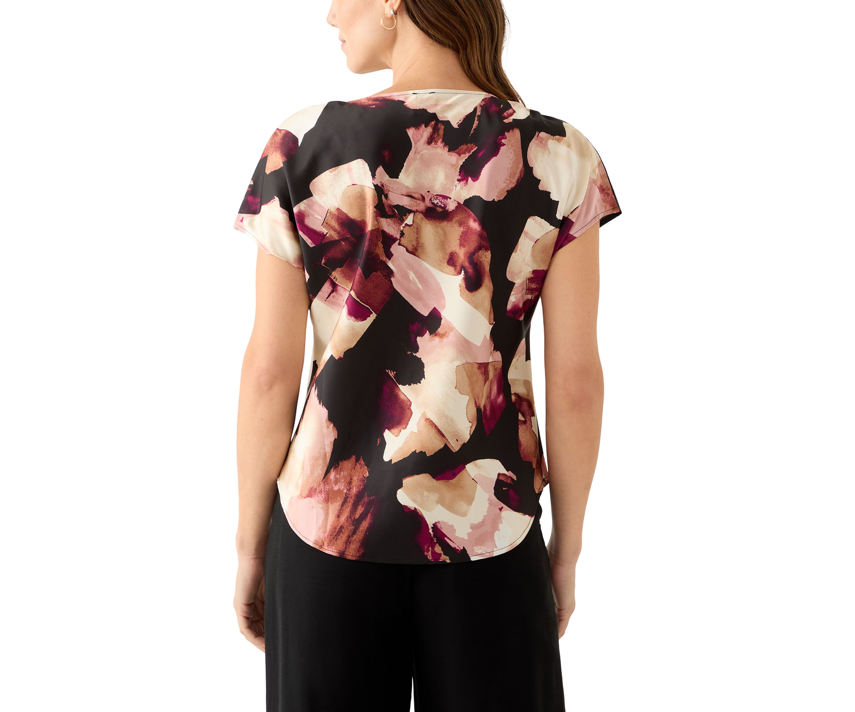 Womens Short Sleeve Blouse with Cowl Neck