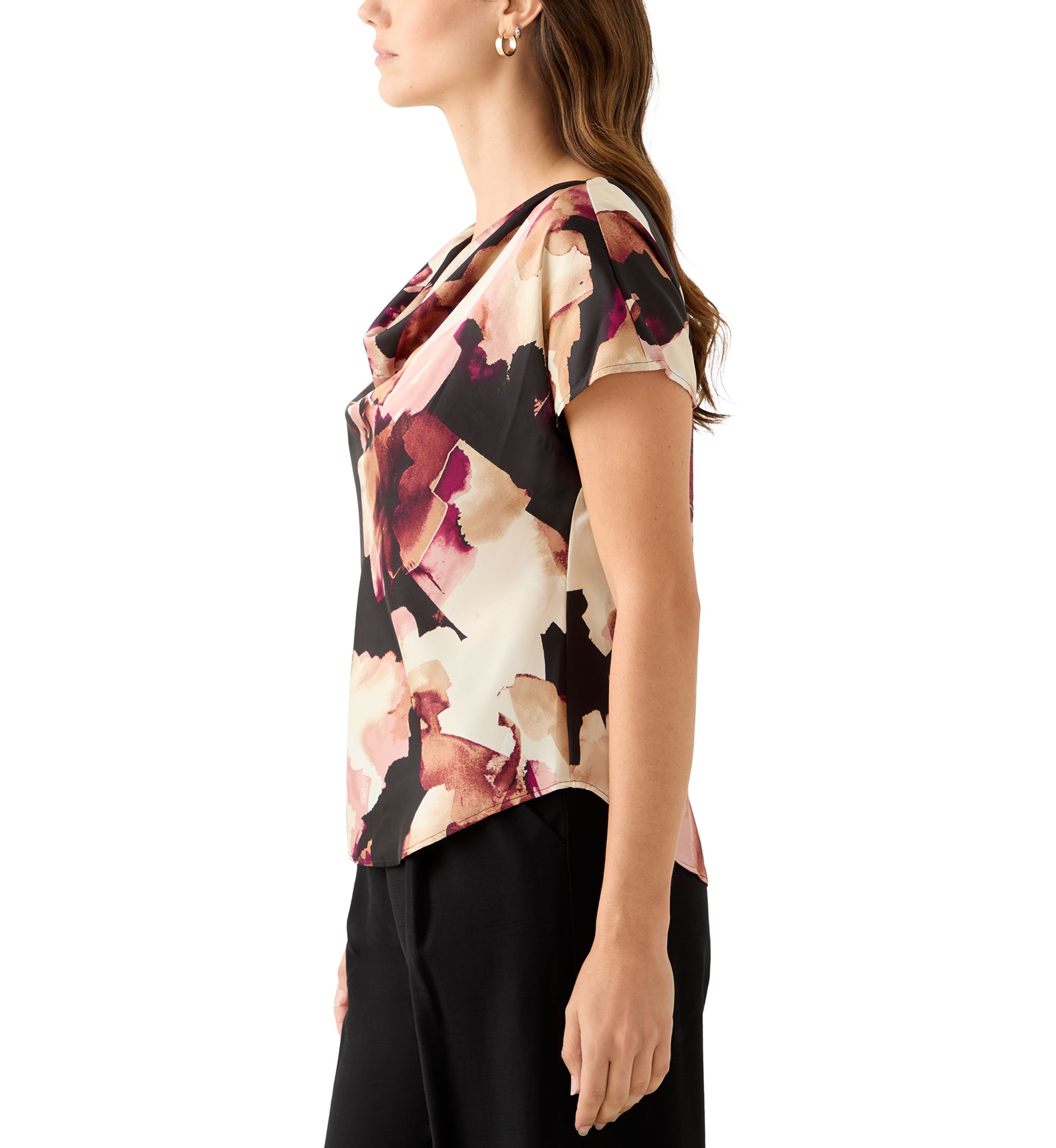 Womens Short Sleeve Blouse with Cowl Neck