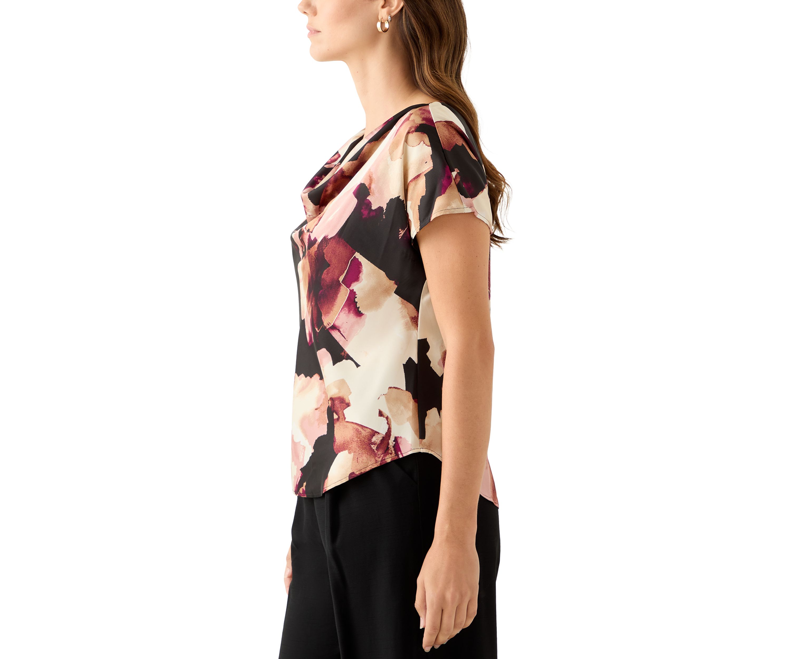 Womens Short Sleeve Blouse with Cowl Neck