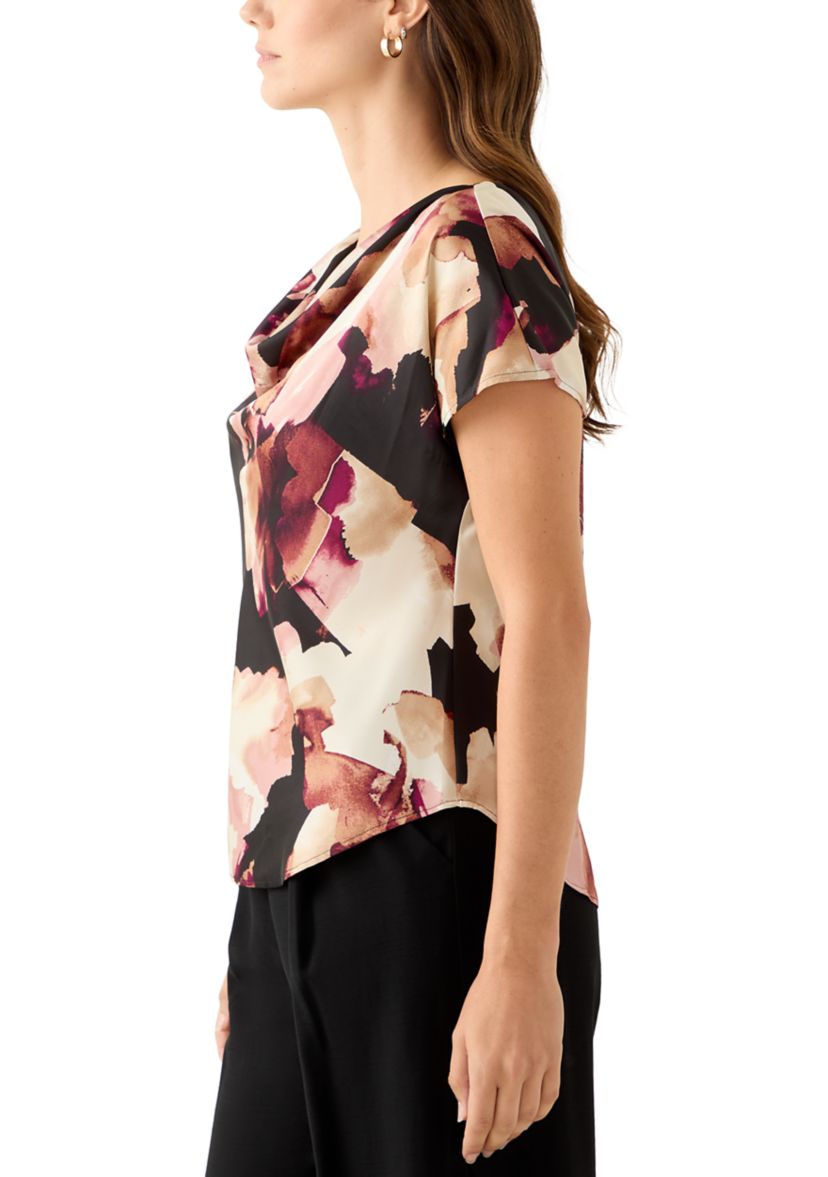 Womens Short Sleeve Blouse with Cowl Neck