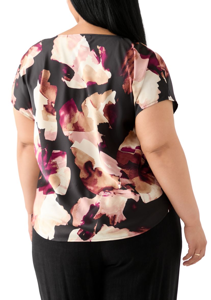 Plus Size Satin Blouse with Cowl Neck