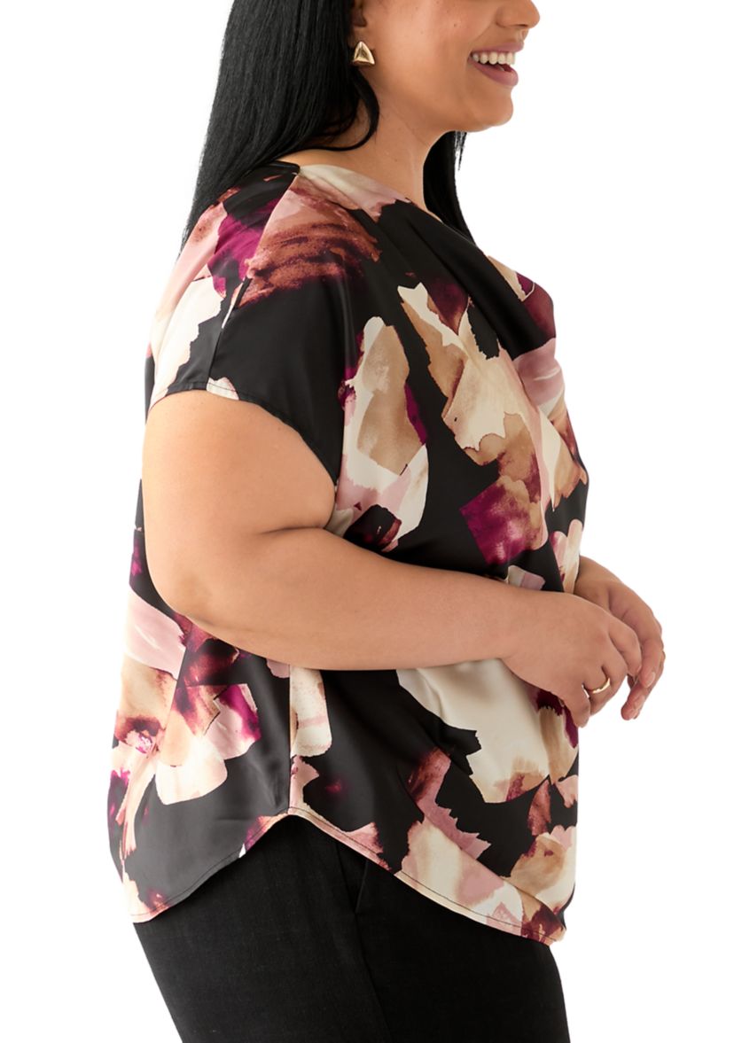 Plus Size Satin Blouse with Cowl Neck