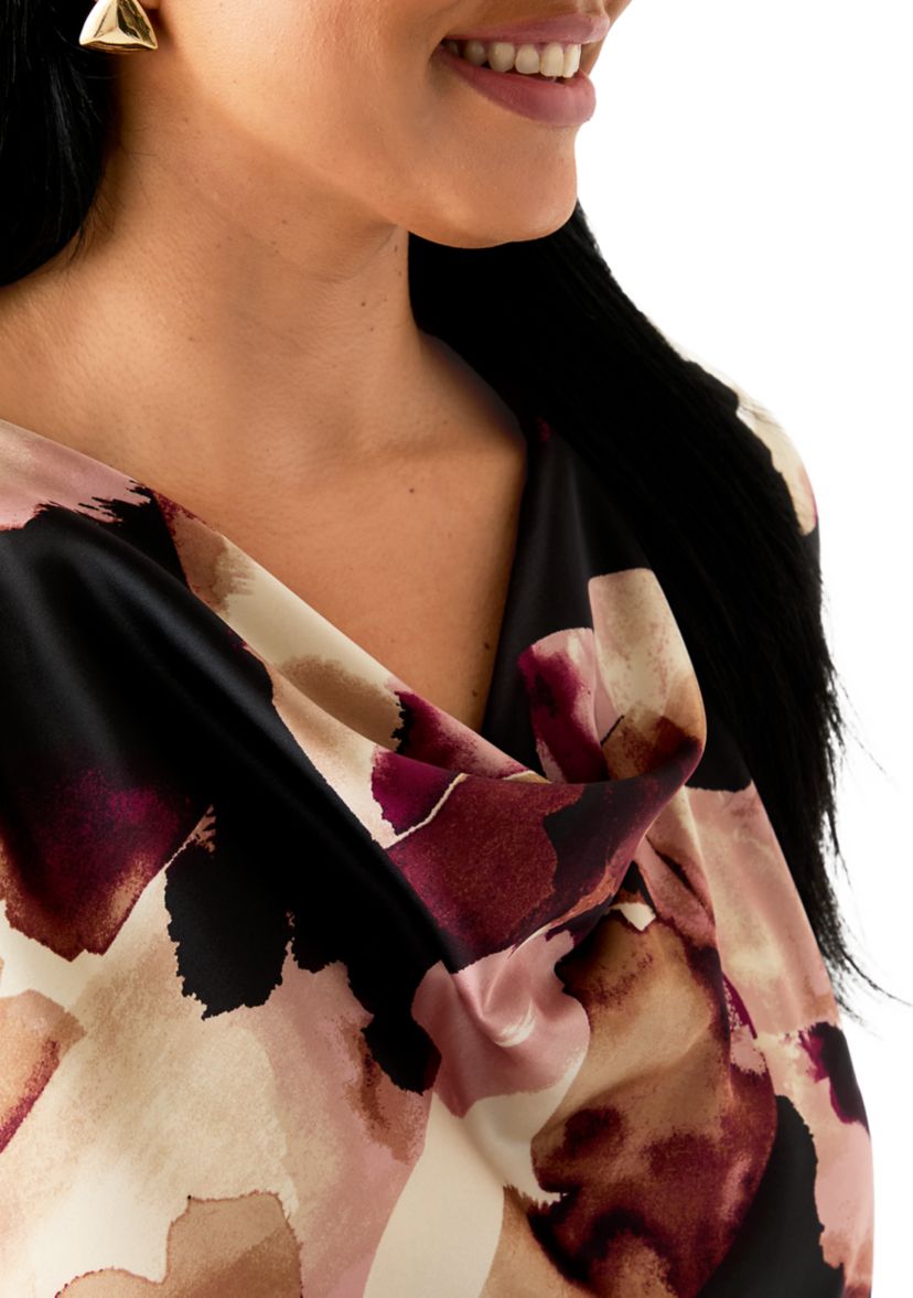 Plus Size Satin Blouse with Cowl Neck