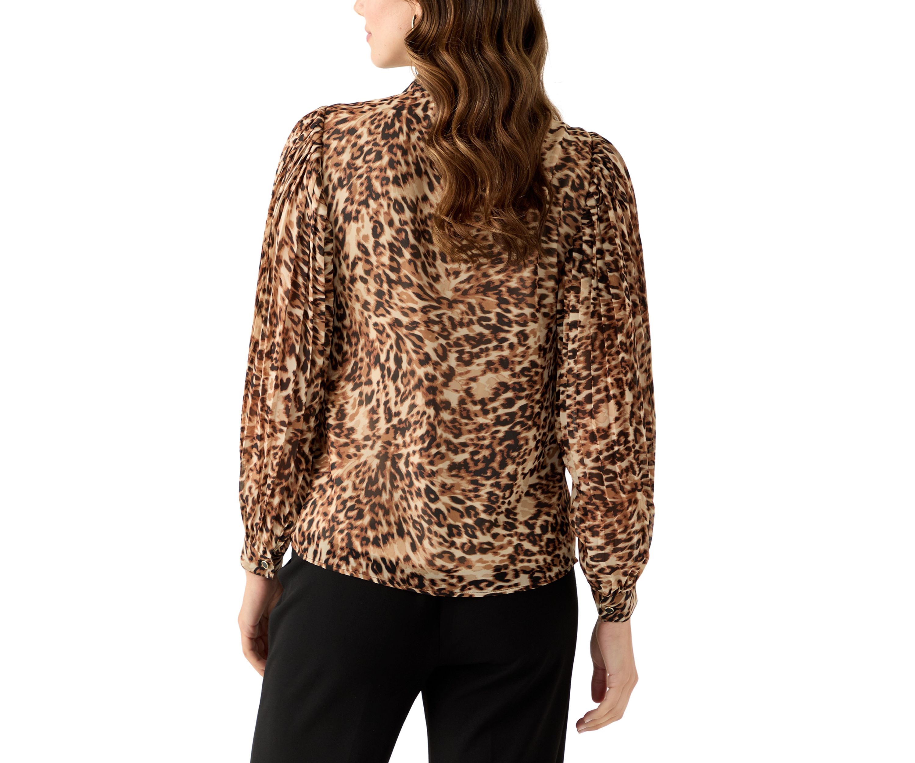 Womens Pleated Sleeve Button Front Top