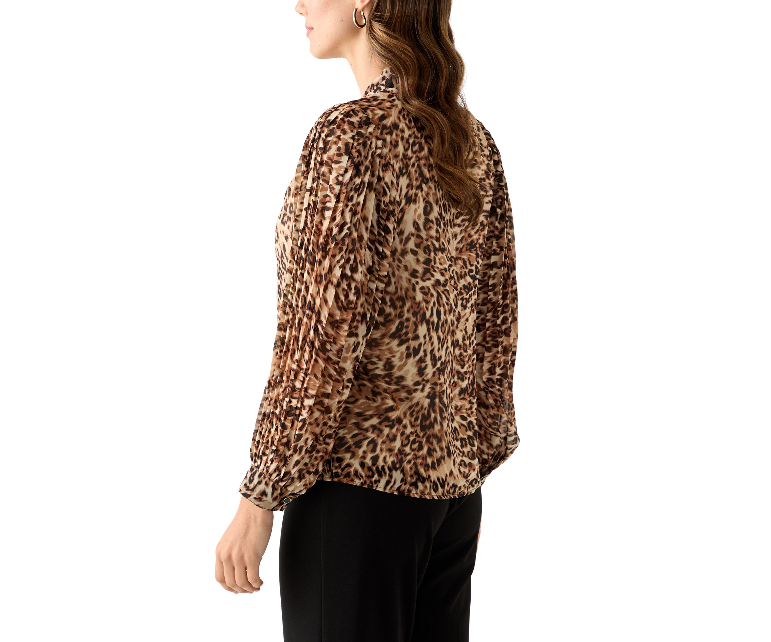 Womens Pleated Sleeve Button Front Top