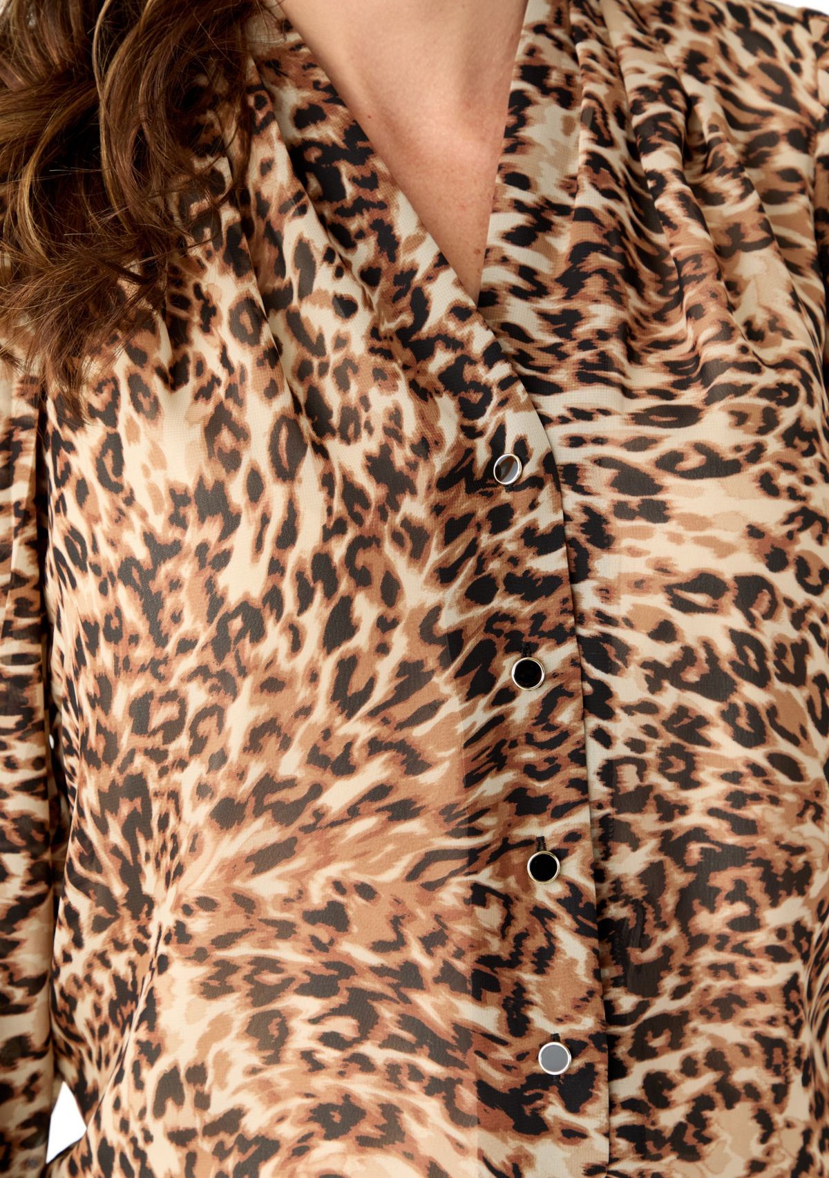 Womens Pleated Sleeve Button Front Top