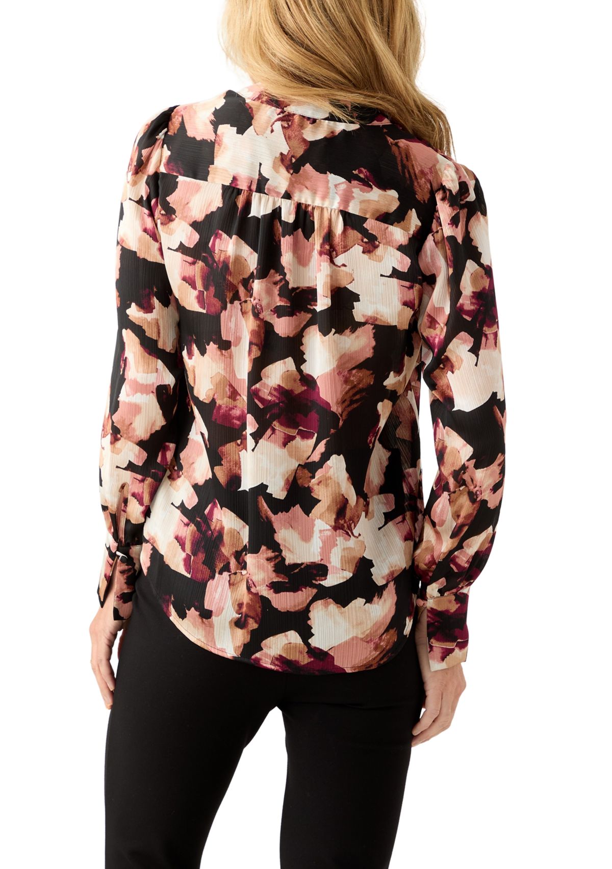 Womens Long-Sleeve V-Neck Pleated Top