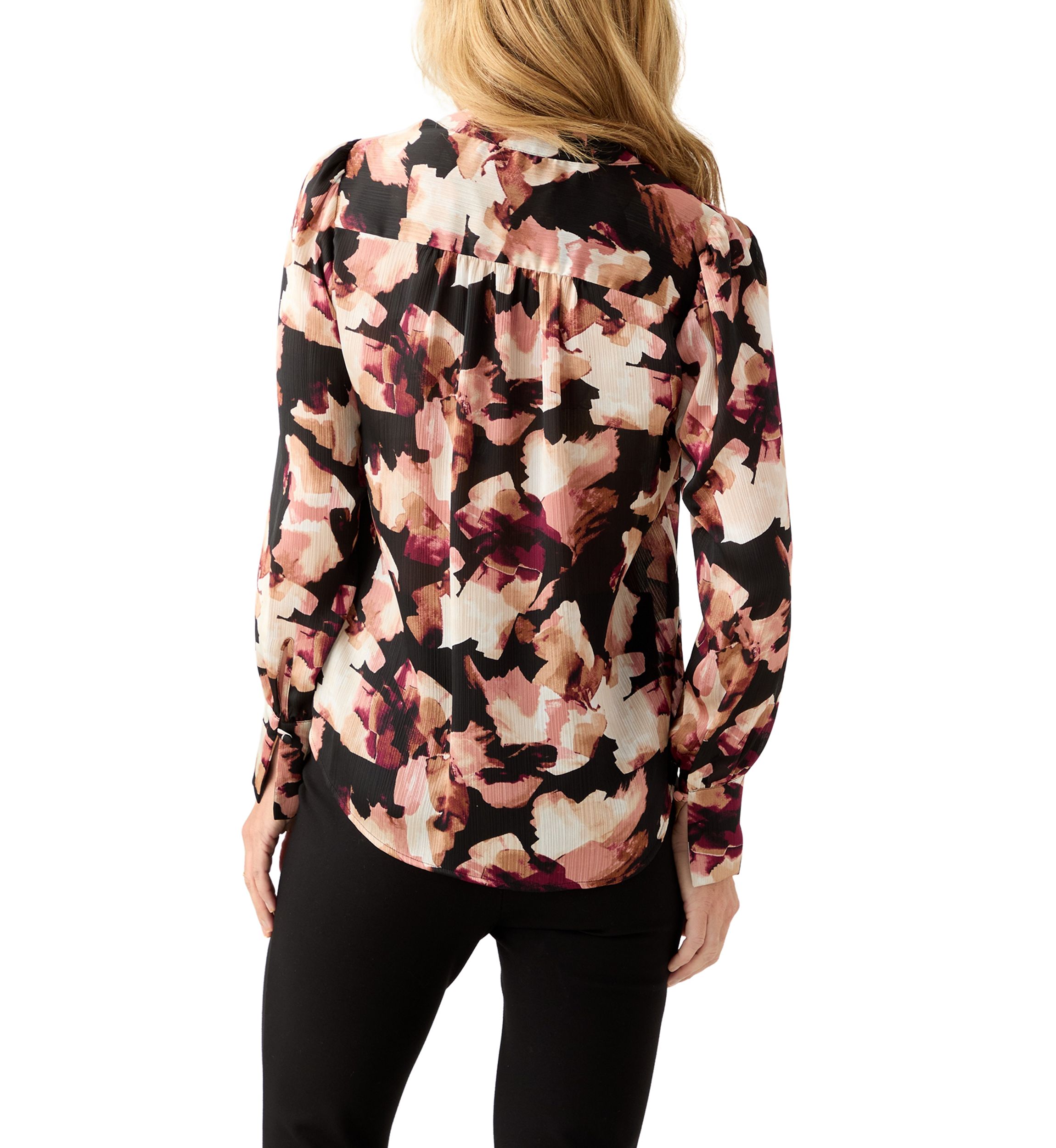 Womens Long-Sleeve V-Neck Pleated Top