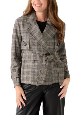 Anne Klein Women's Petite Long Sleeve Short Belted Trench Jacket, Black, 6P
