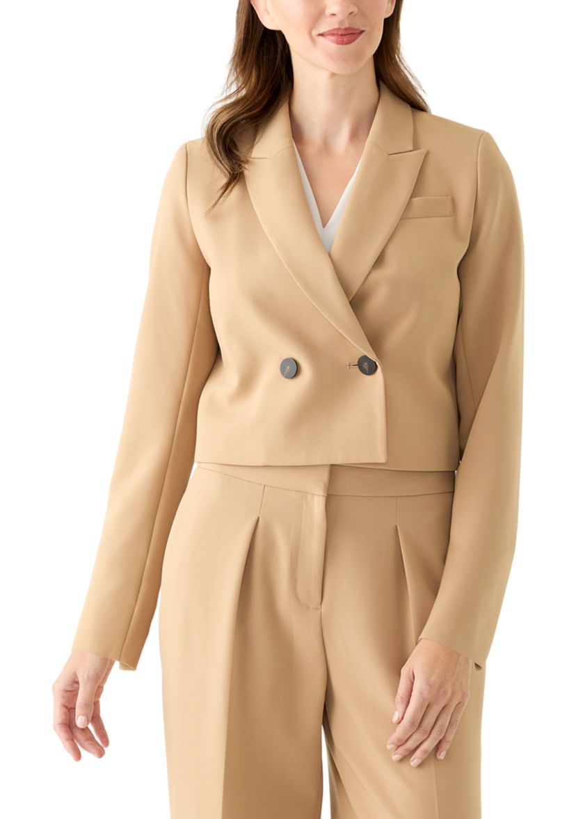 Womens Cropped Down Button Blazer