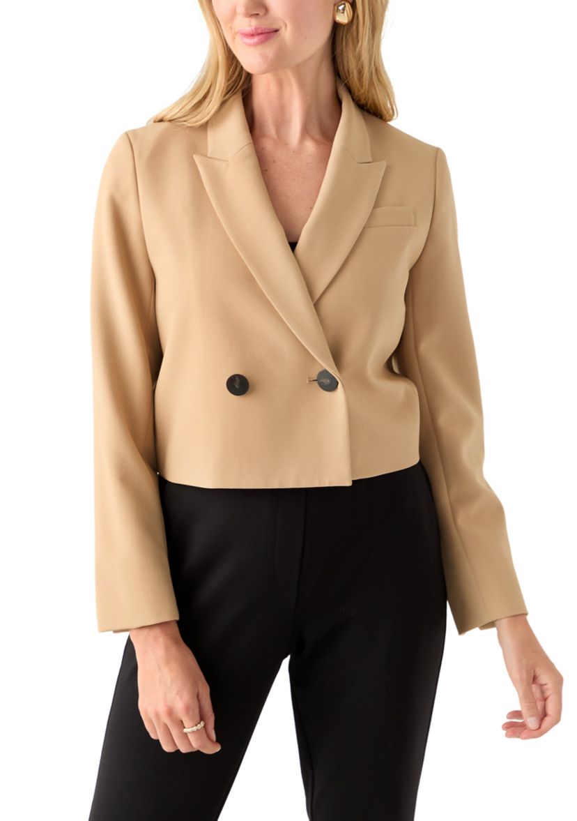 Petite Double Breasted Peak Lapel Cropped Jacket