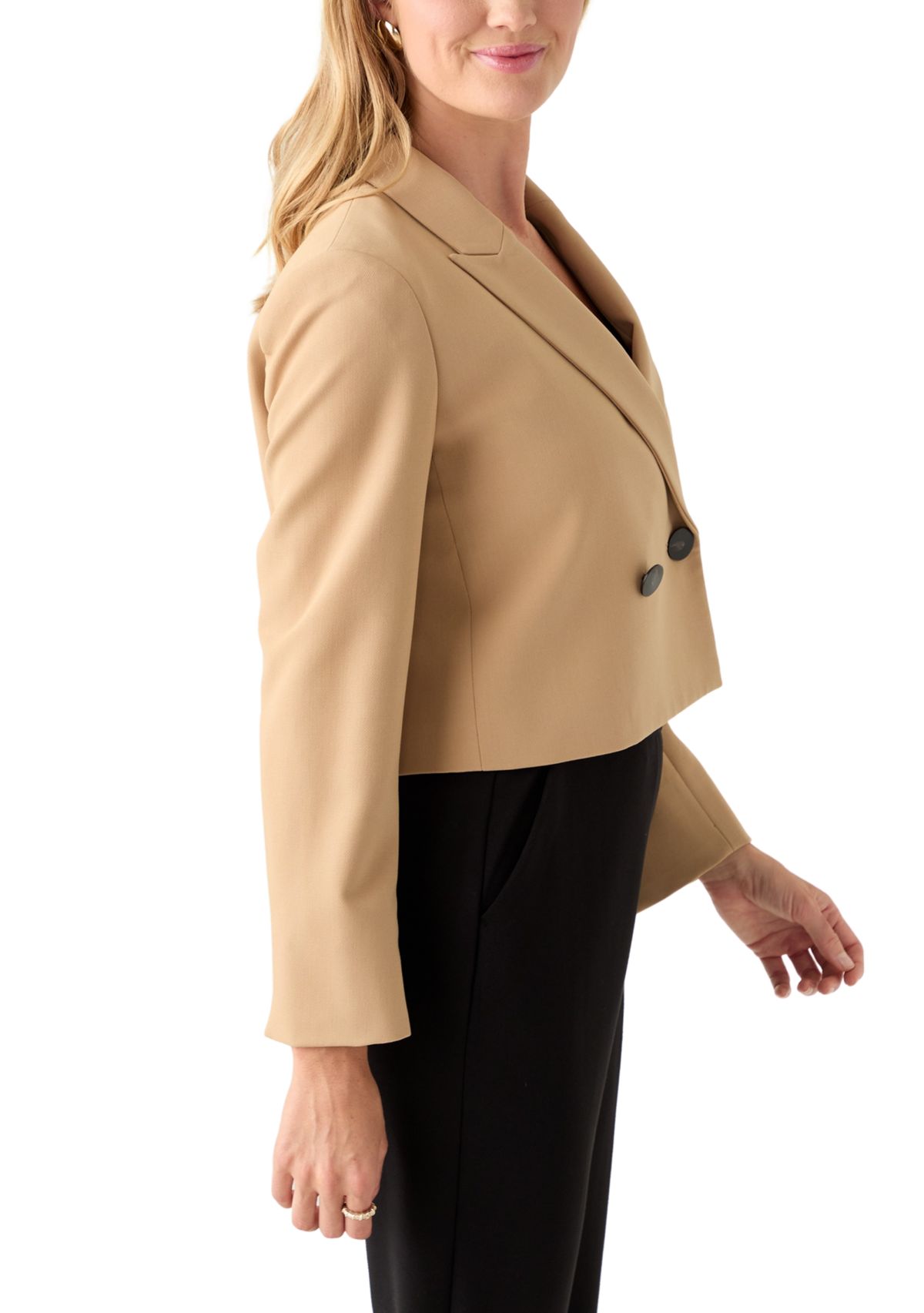 Petite Double Breasted Peak Lapel Cropped Jacket