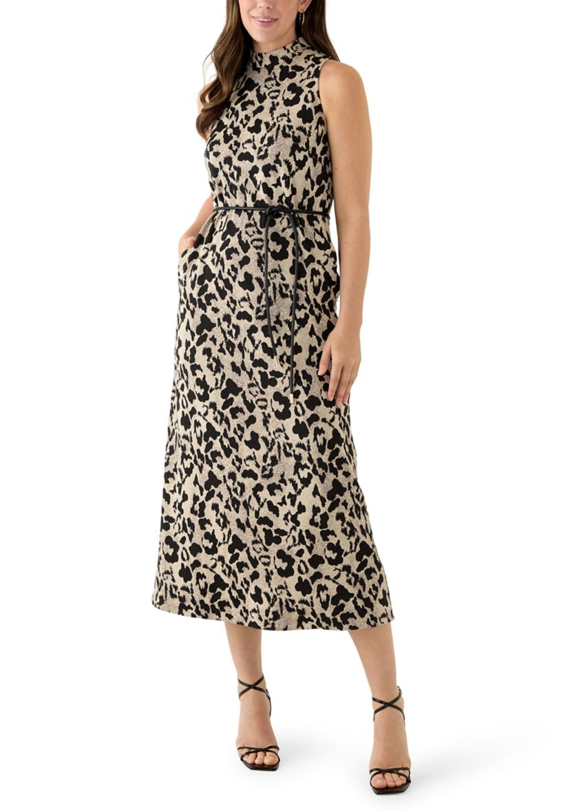 Womens Mock Neck Midi Dress with Belt