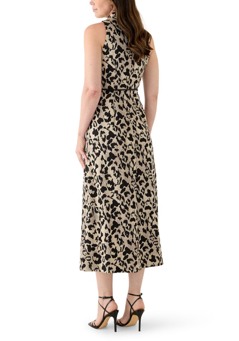 Womens Mock Neck Midi Dress with Belt