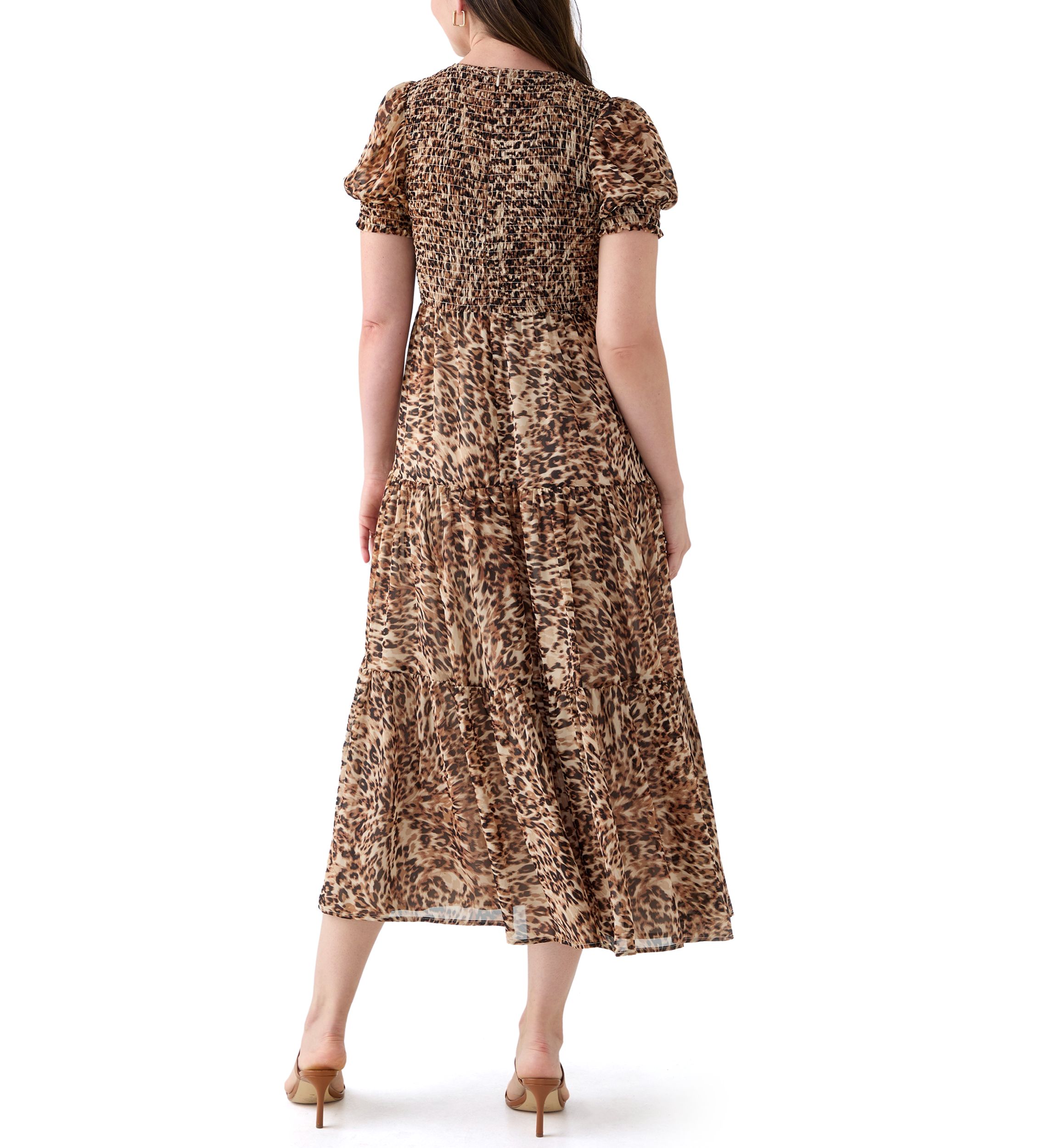 Petite Puff Sleeve Smocked Printed Maxi Dress