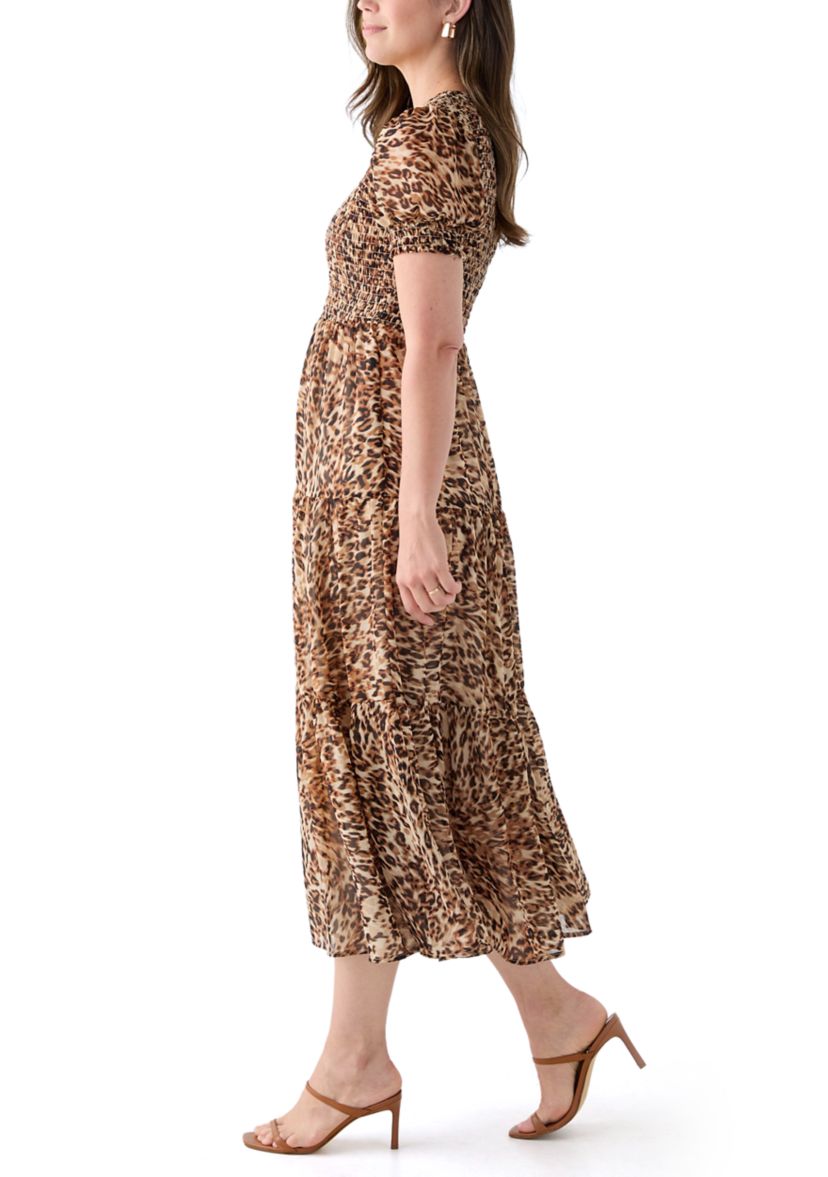 Petite Puff Sleeve Smocked Printed Maxi Dress