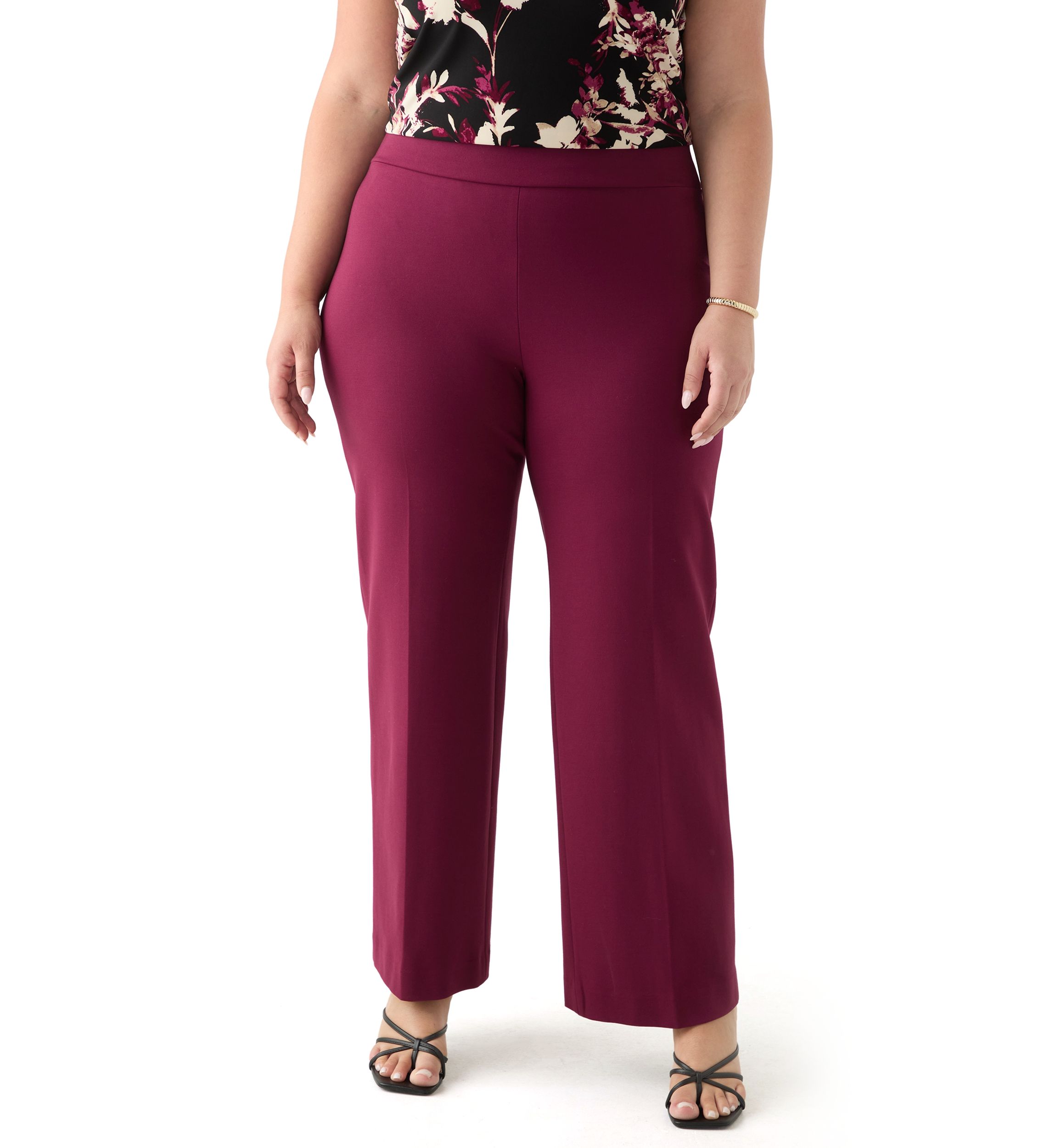 Plus Size Pull On Wide Leg Compression Pants