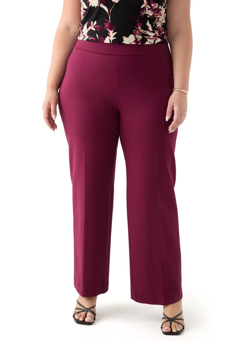 Plus Size Pull On Wide Leg Compression Pants