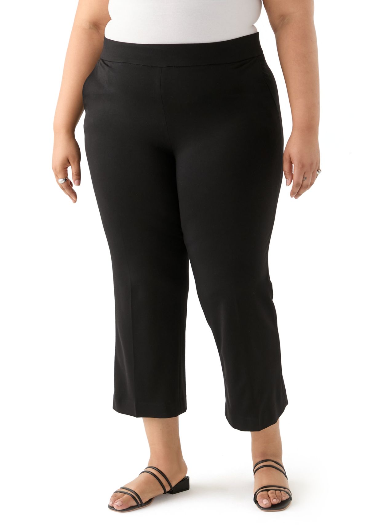 Plus Size Pull On Mid-Rise Wide Leg Cropped Trousers