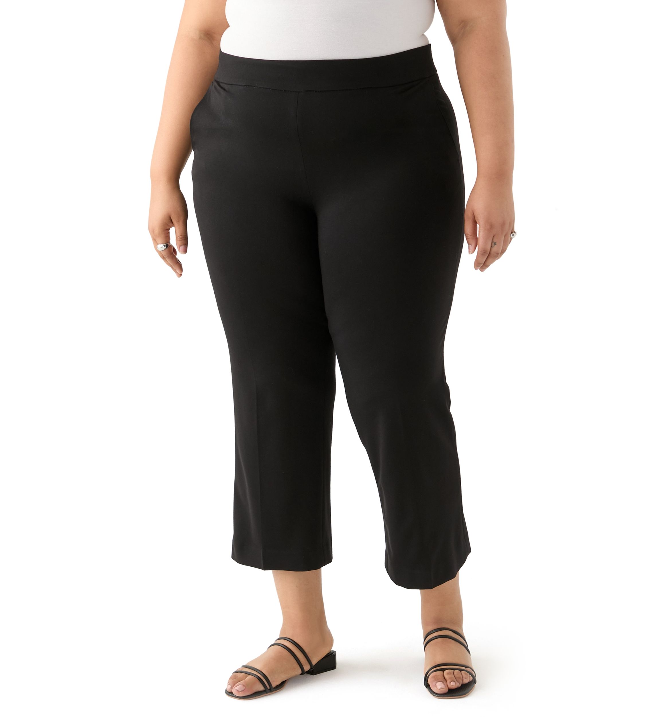 Plus Size Pull On Mid-Rise Wide Leg Cropped Trousers