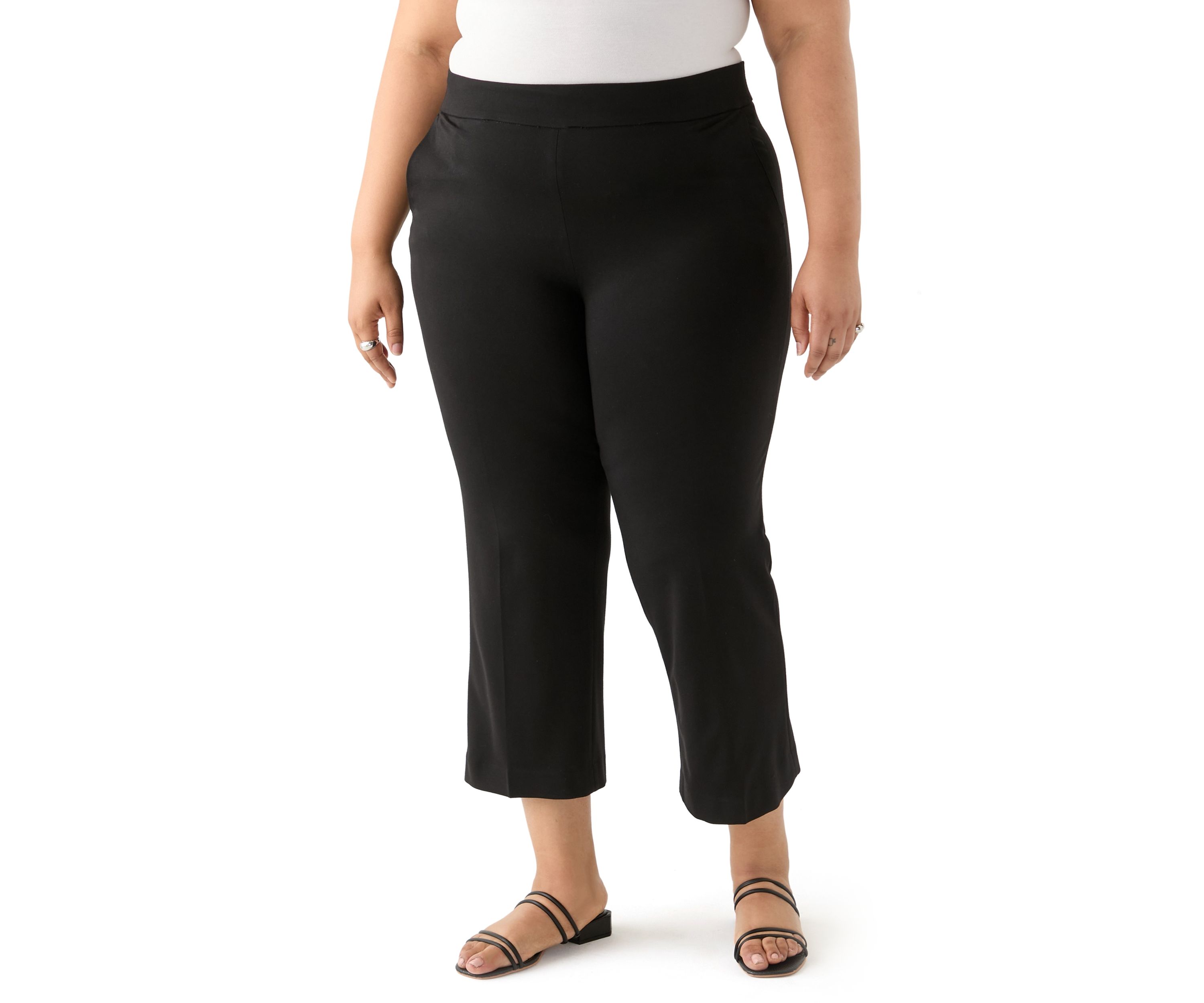 Plus Size Pull On Mid-Rise Wide Leg Cropped Trousers