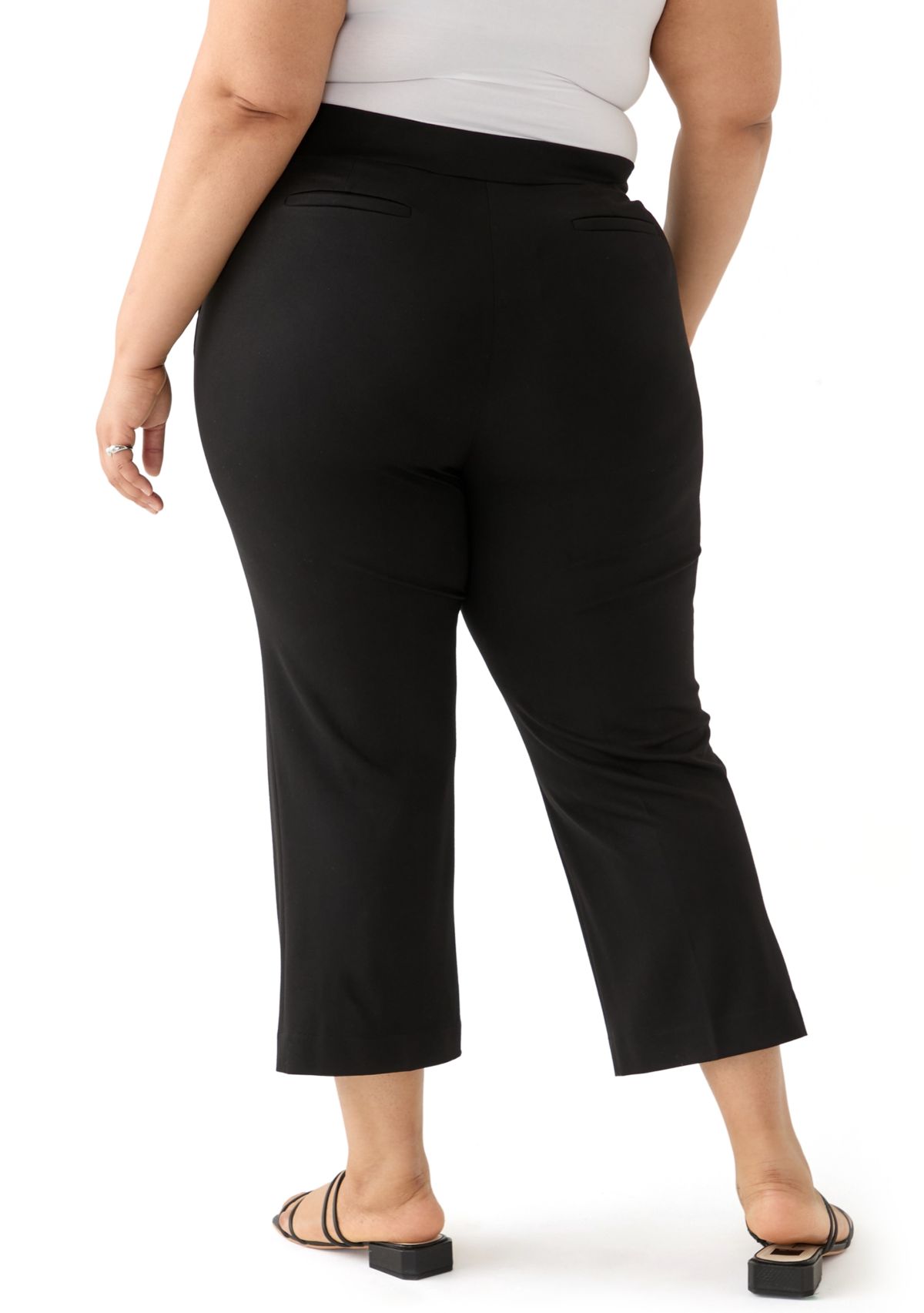 Plus Size Pull On Mid-Rise Wide Leg Cropped Trousers