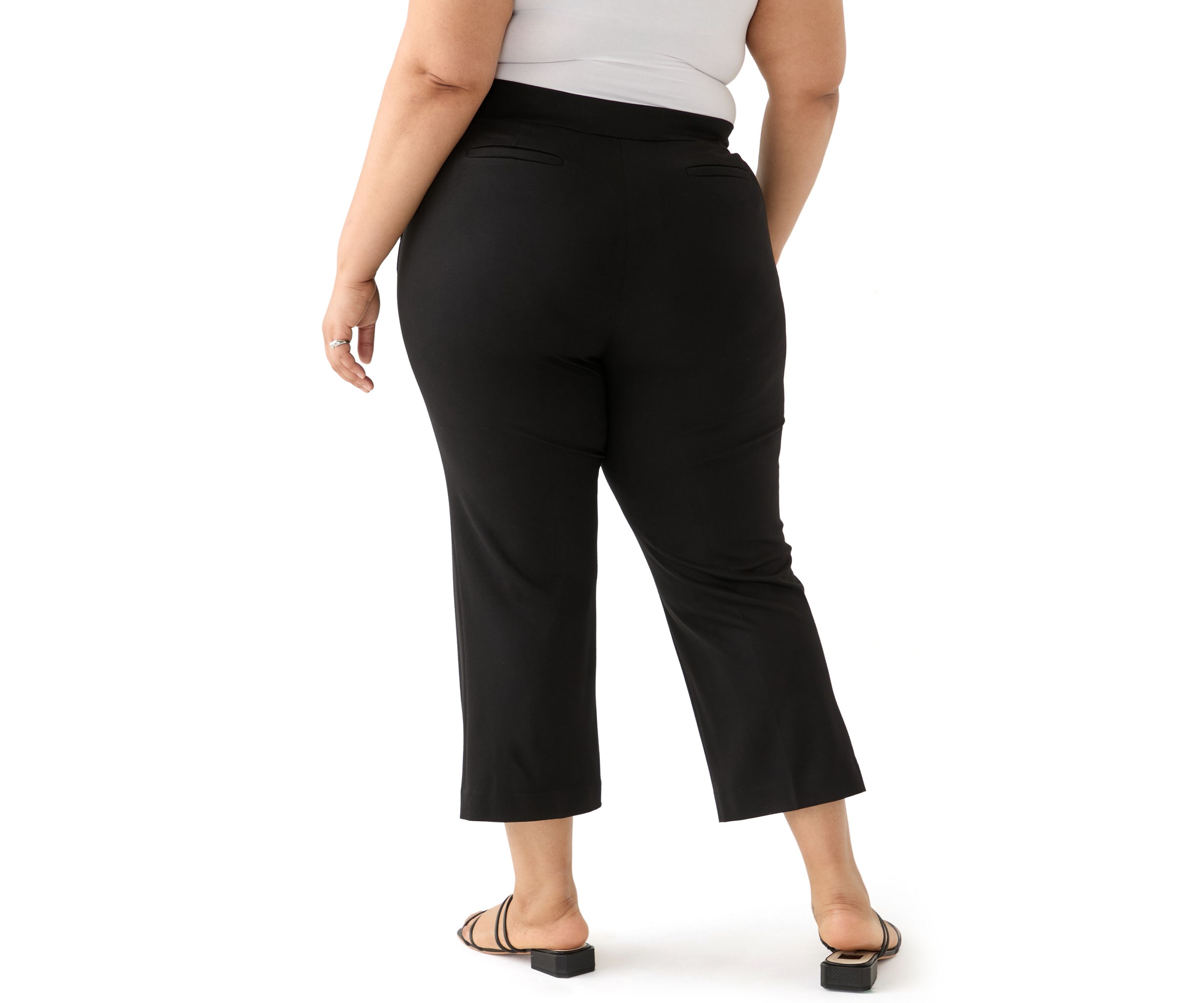 Plus Size Pull On Mid-Rise Wide Leg Cropped Trousers