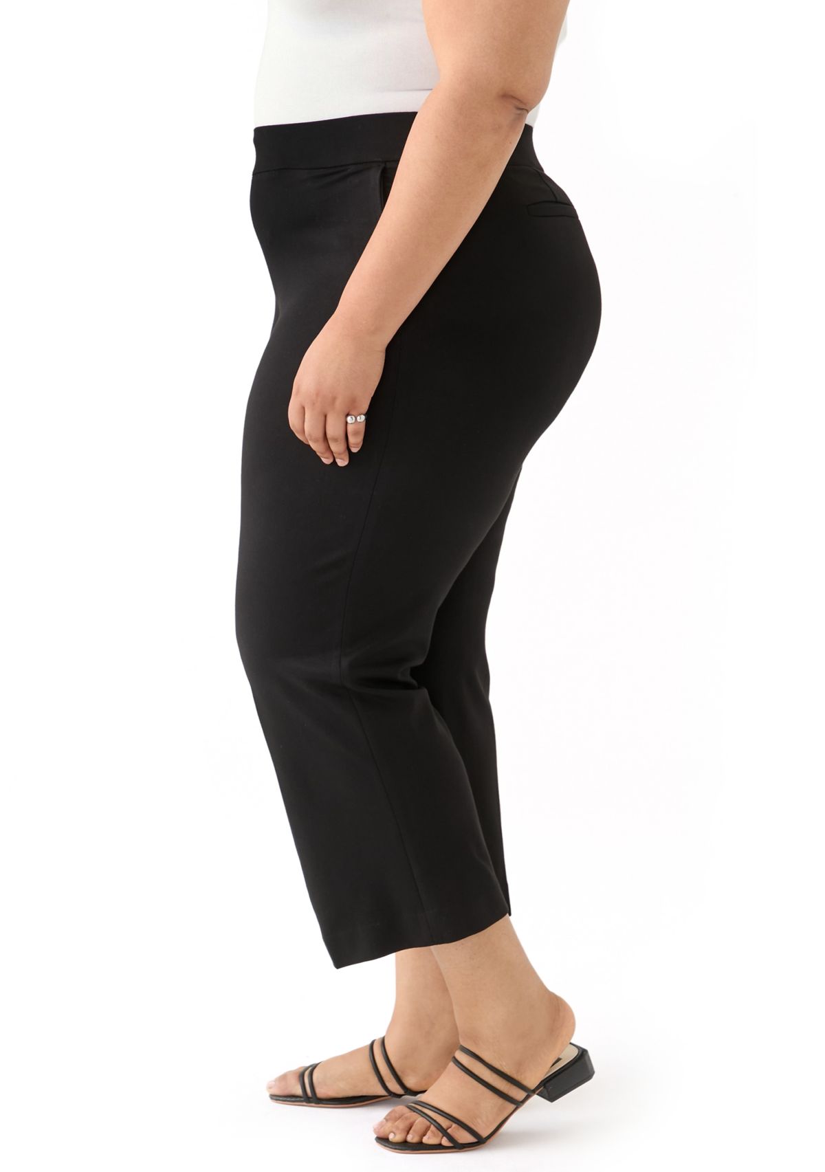 Plus Size Pull On Mid-Rise Wide Leg Cropped Trousers