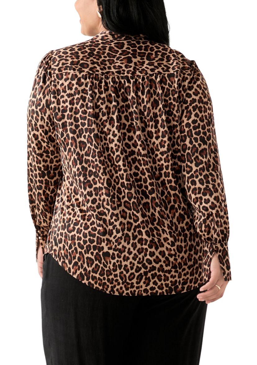 Plus Size Long Sleeve Printed Top