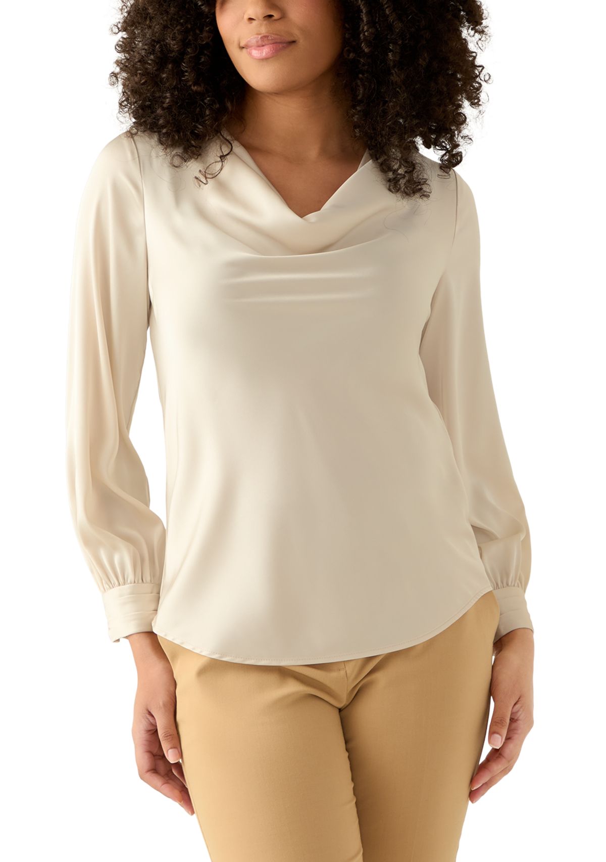 Womens Long Sleeve Drape Neck Blouse 