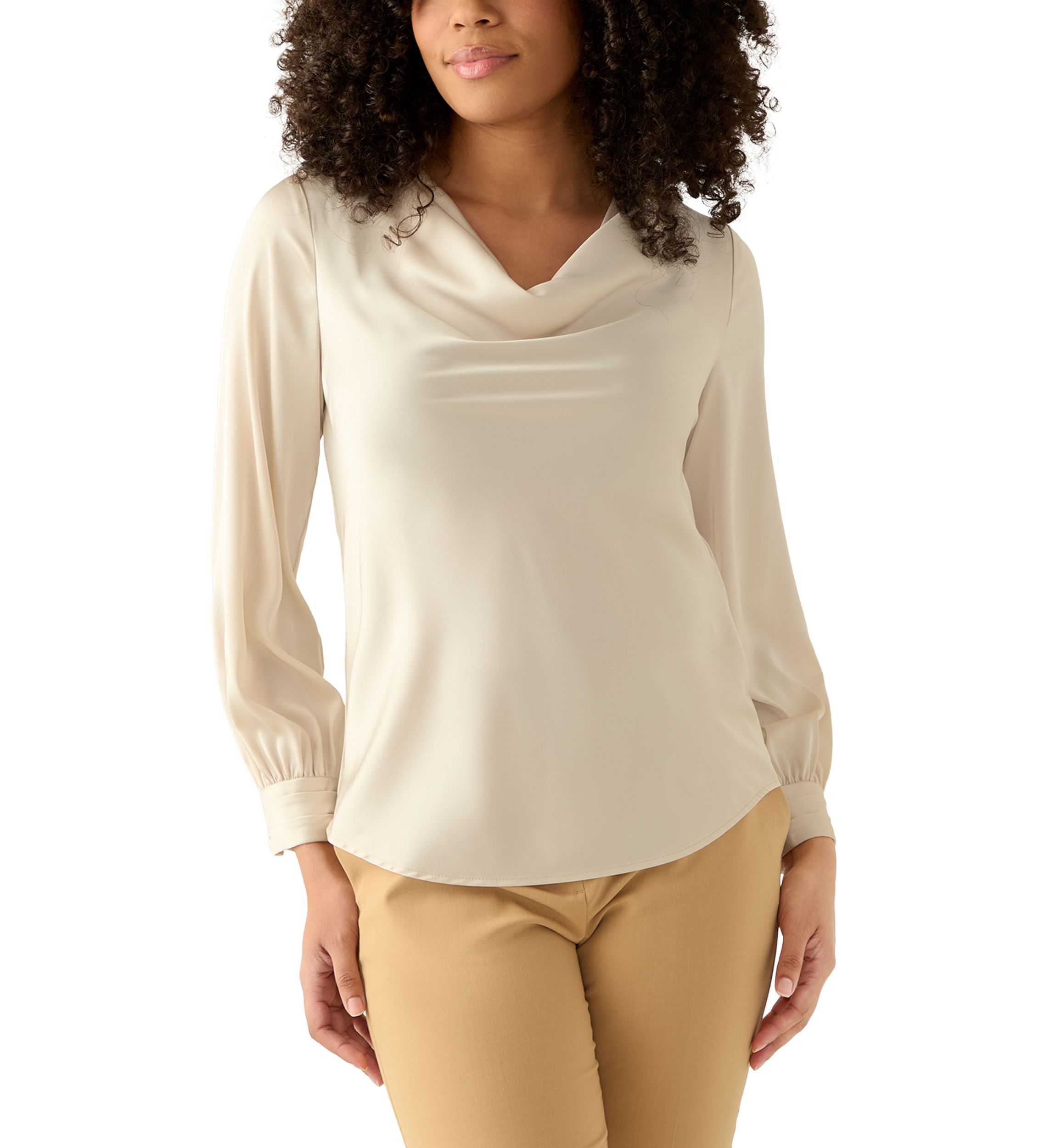 Womens Long Sleeve Drape Neck Blouse 